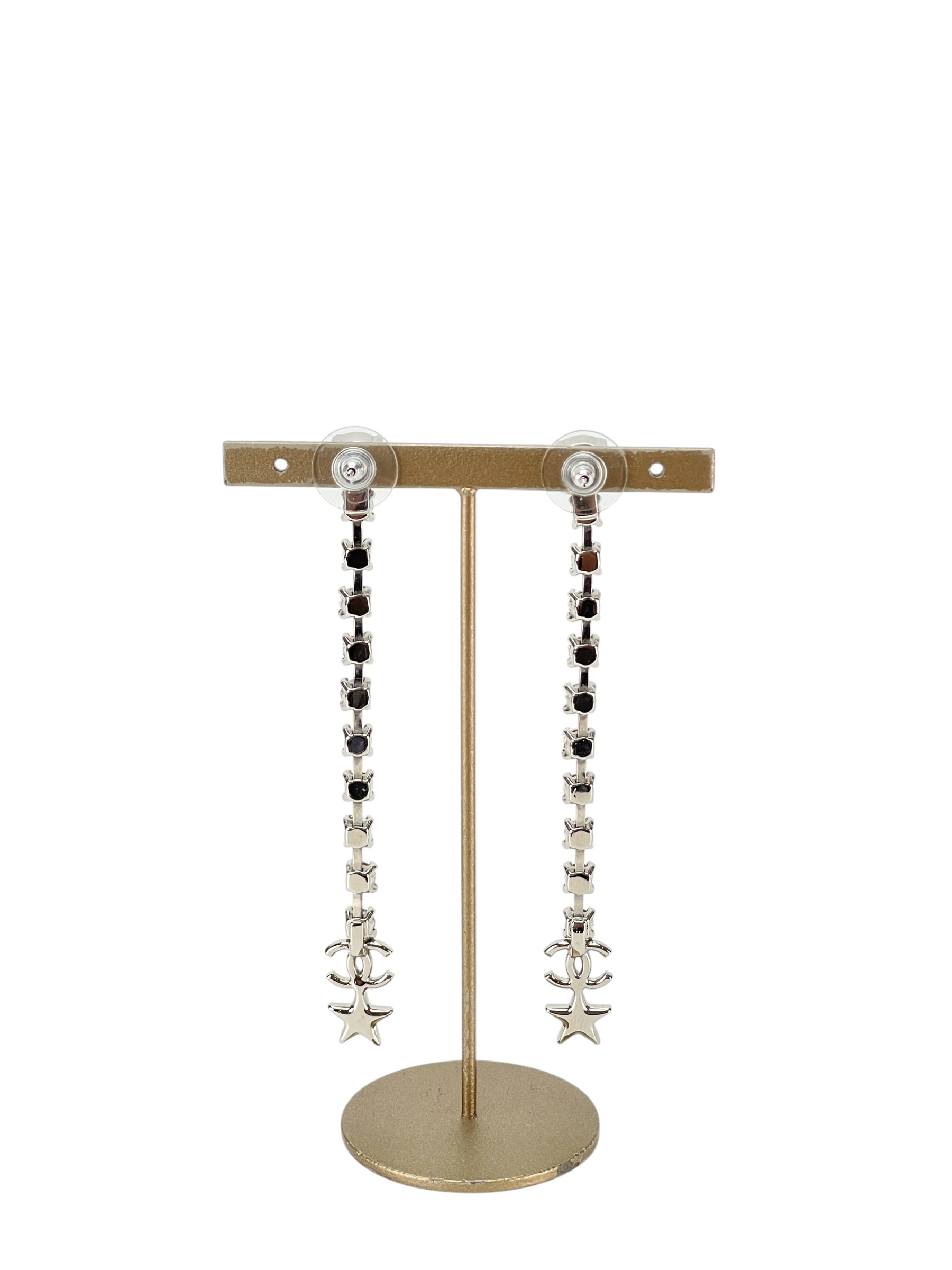 CHANEL - B20P Sliver  Star CC Crystal Drop Earrings