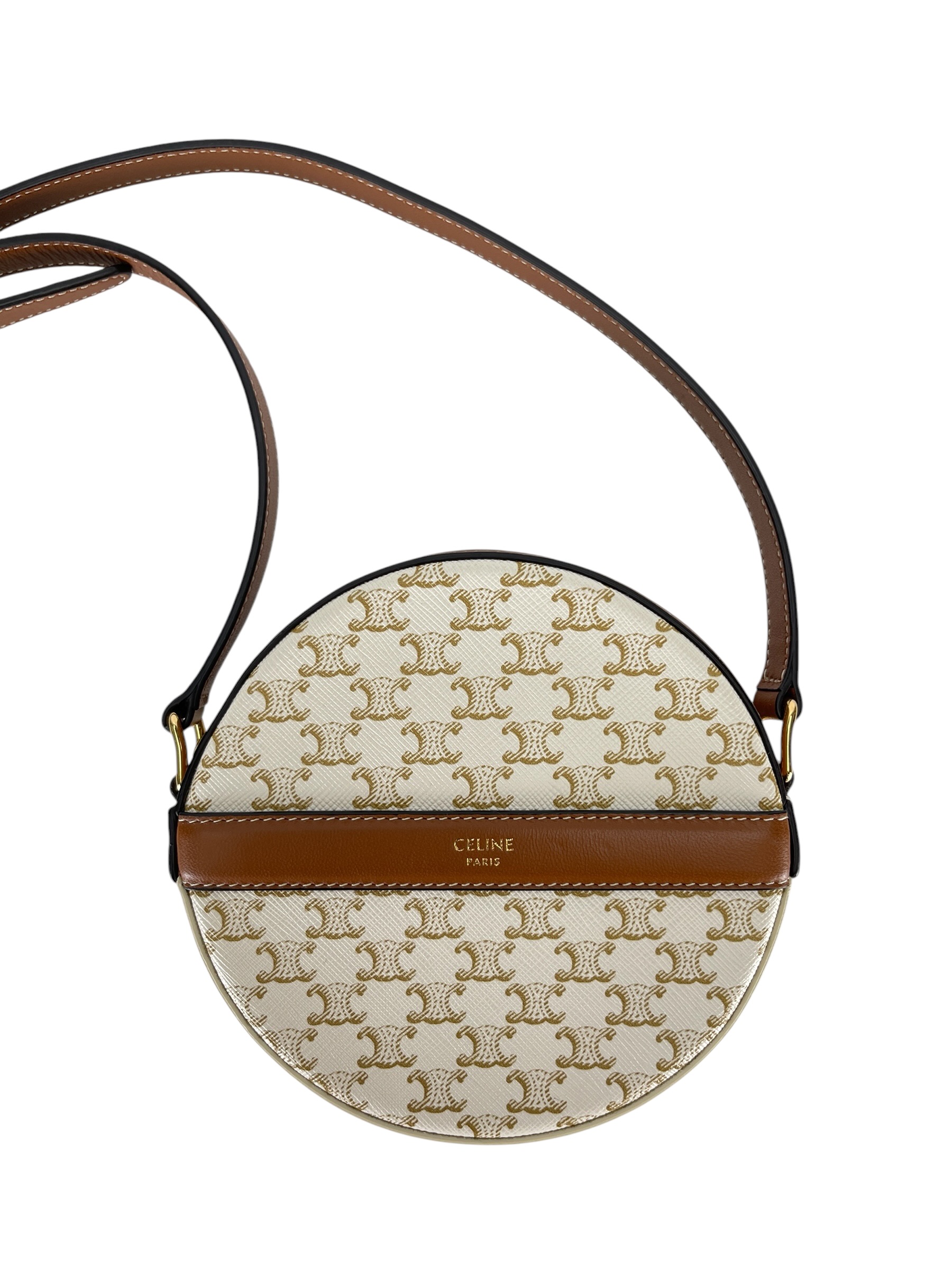 CELINE - Triomphe White Round Shoulder Bag 