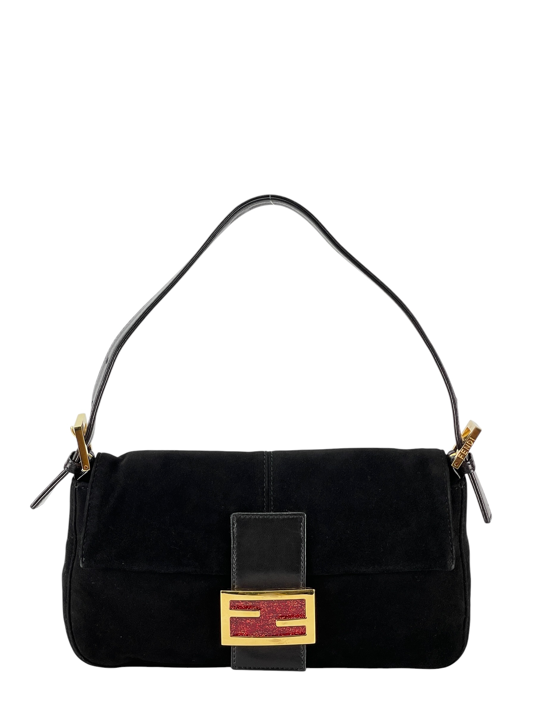 FENDI - Black Baguette Suede Bag