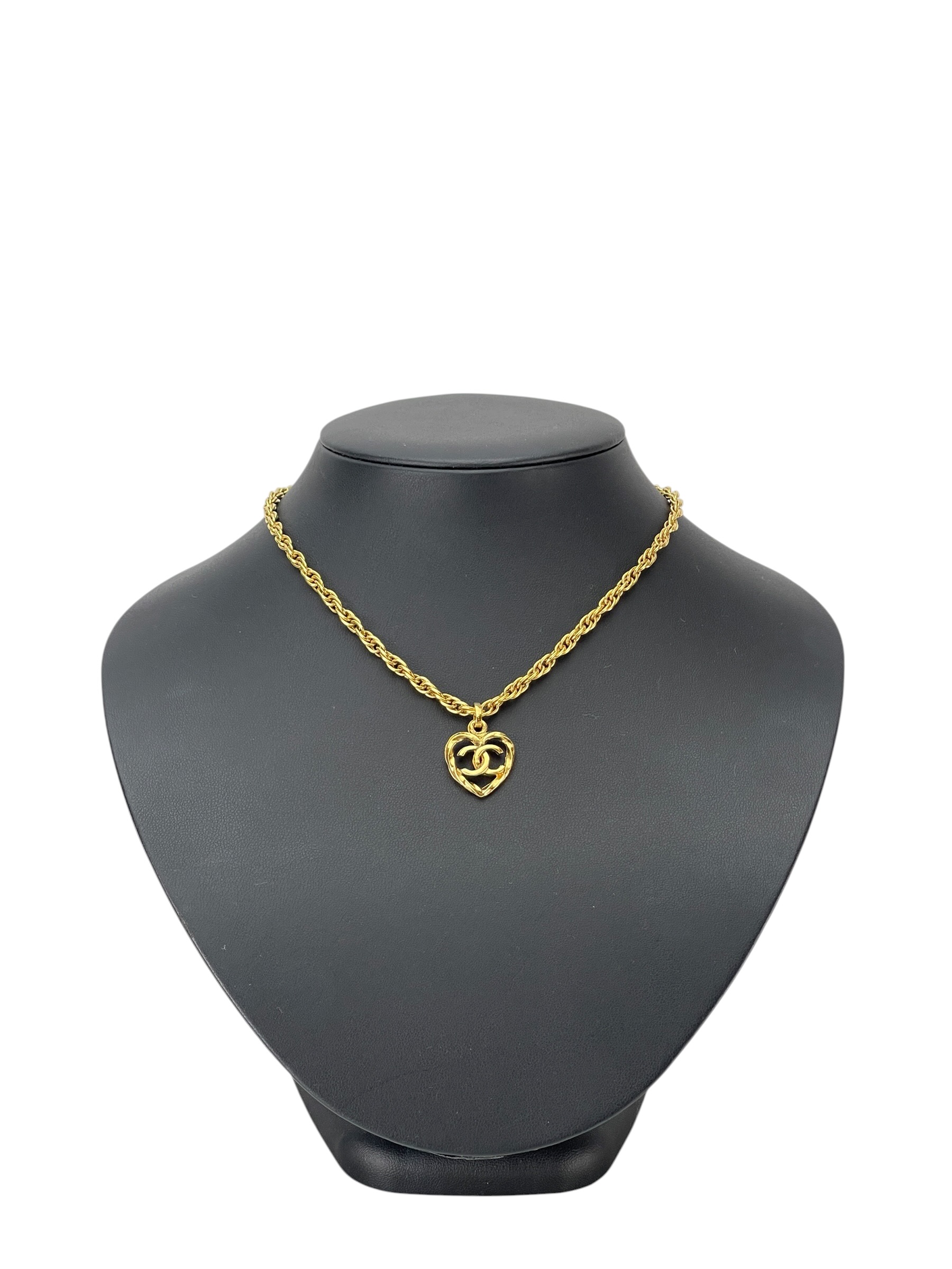 CHANEL - Gold Hollow Heart CC Necklace