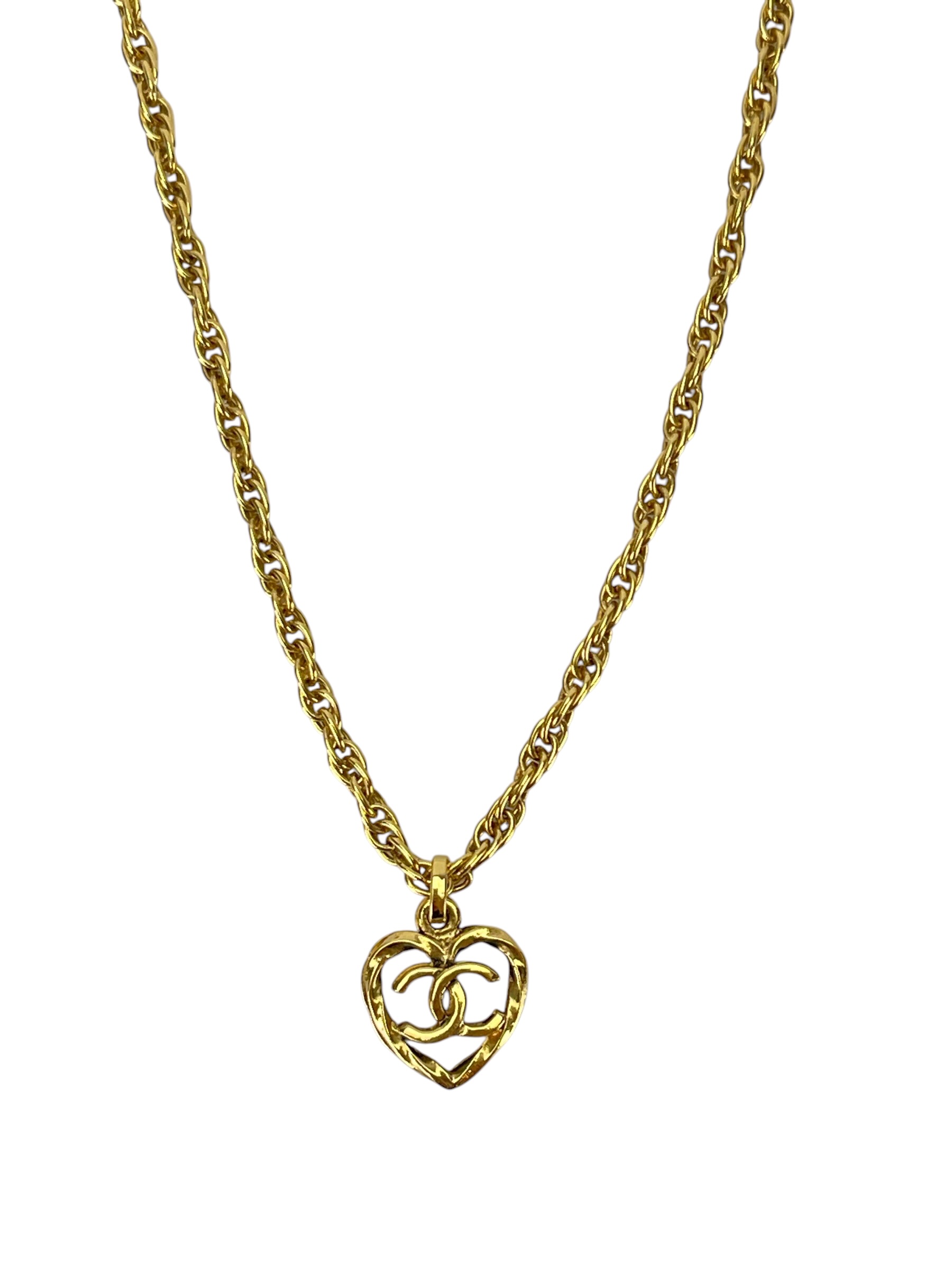 CHANEL - Gold Hollow Heart CC Necklace