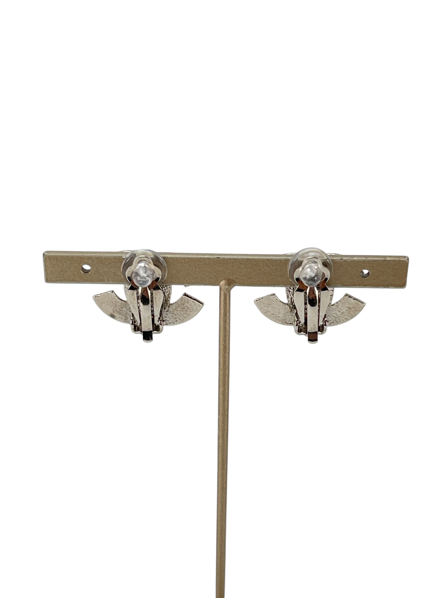 CHANEL - Silver Crystal CC Clip-On Earrings