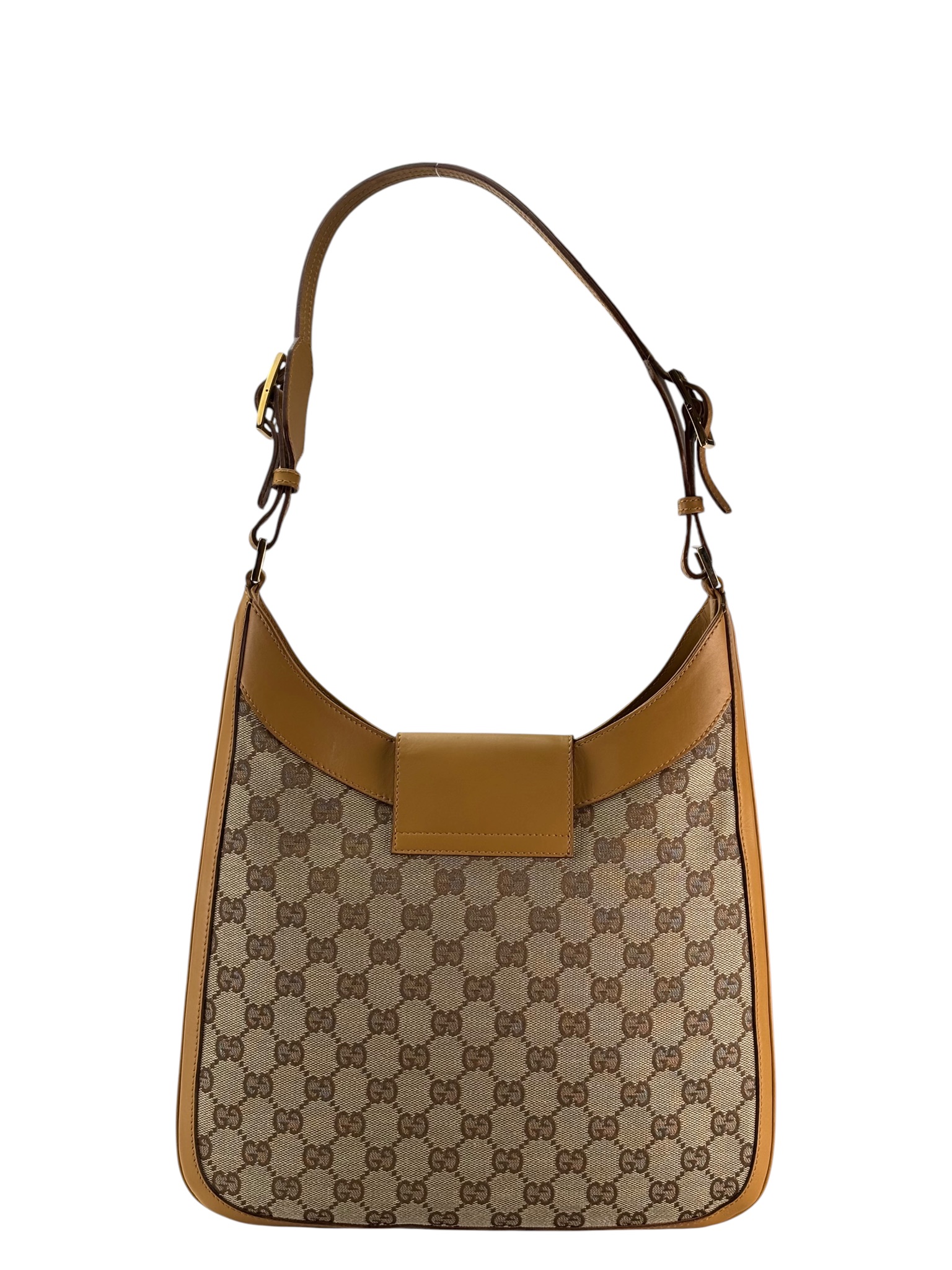 GUCCI - Beige Canvas Leather GG Shoulder Bag