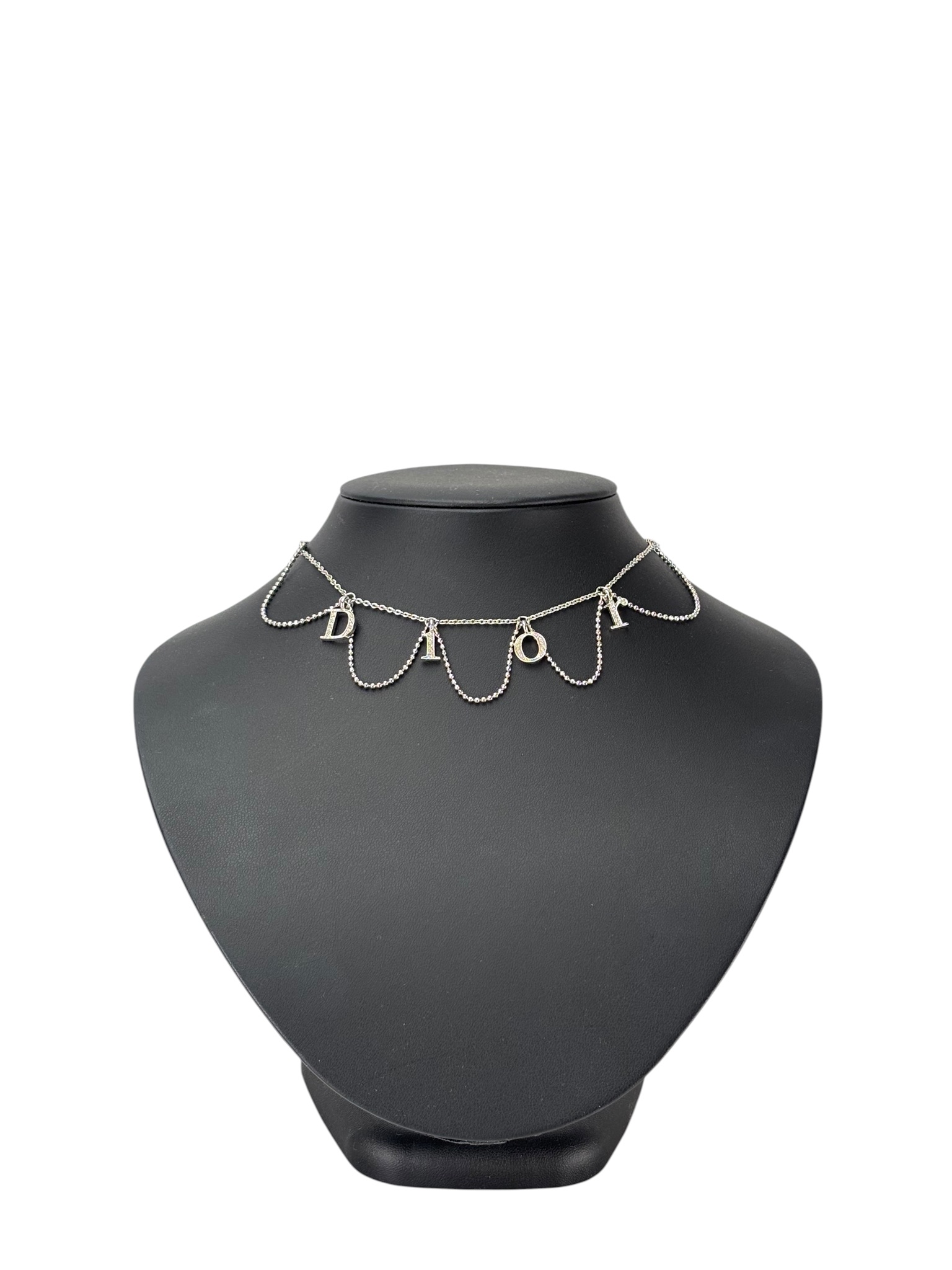 CHRISTIAN DIOR - Silver Logo Rhinestone Necklace 
