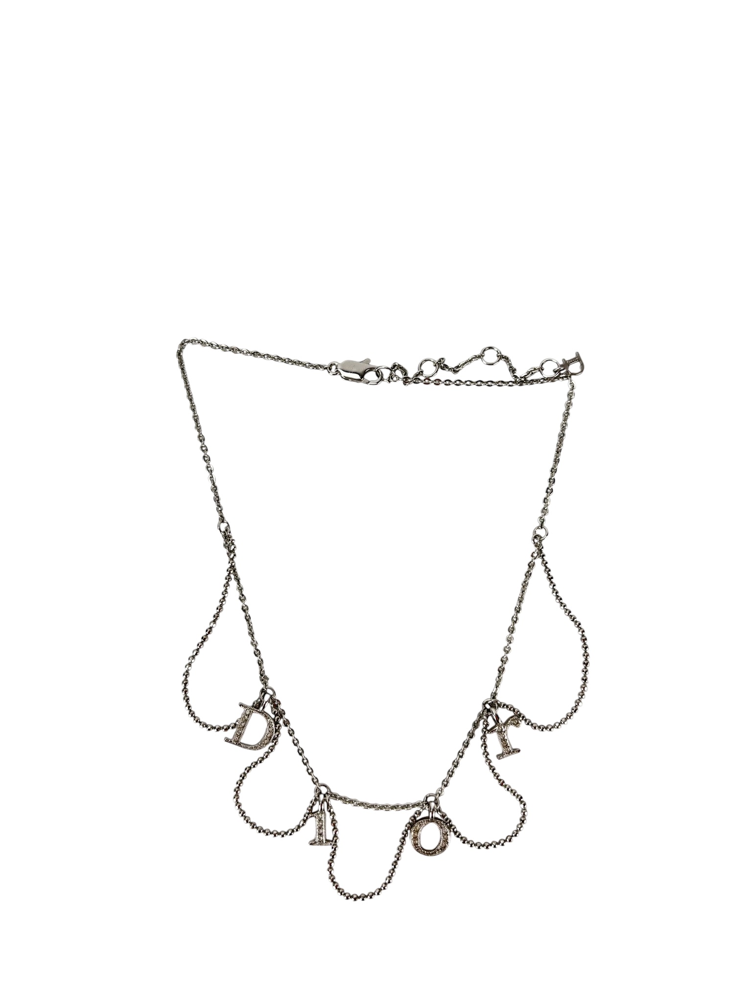 CHRISTIAN DIOR - Silver Logo Rhinestone Necklace 
