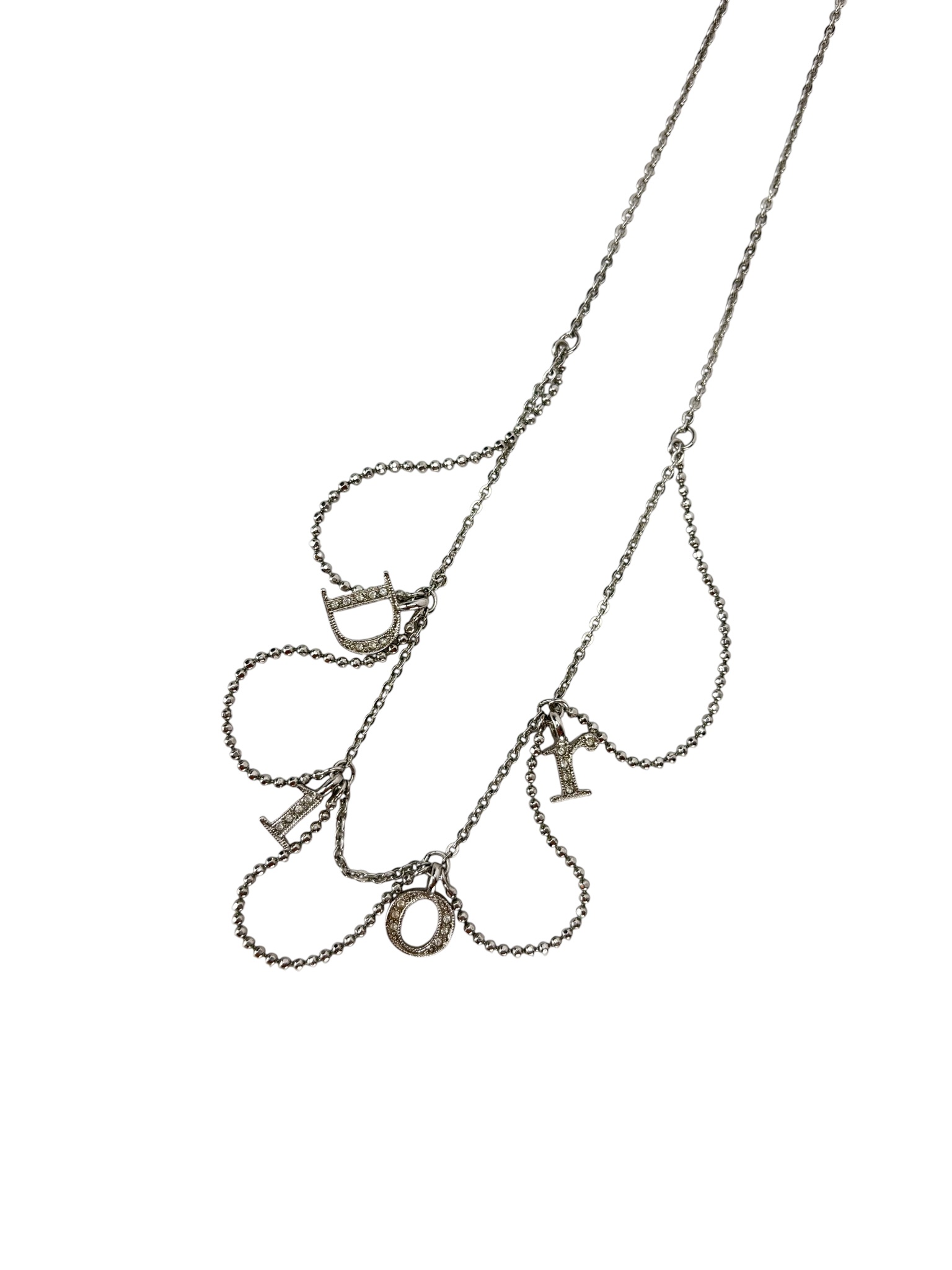 CHRISTIAN DIOR - Silver Logo Rhinestone Necklace 