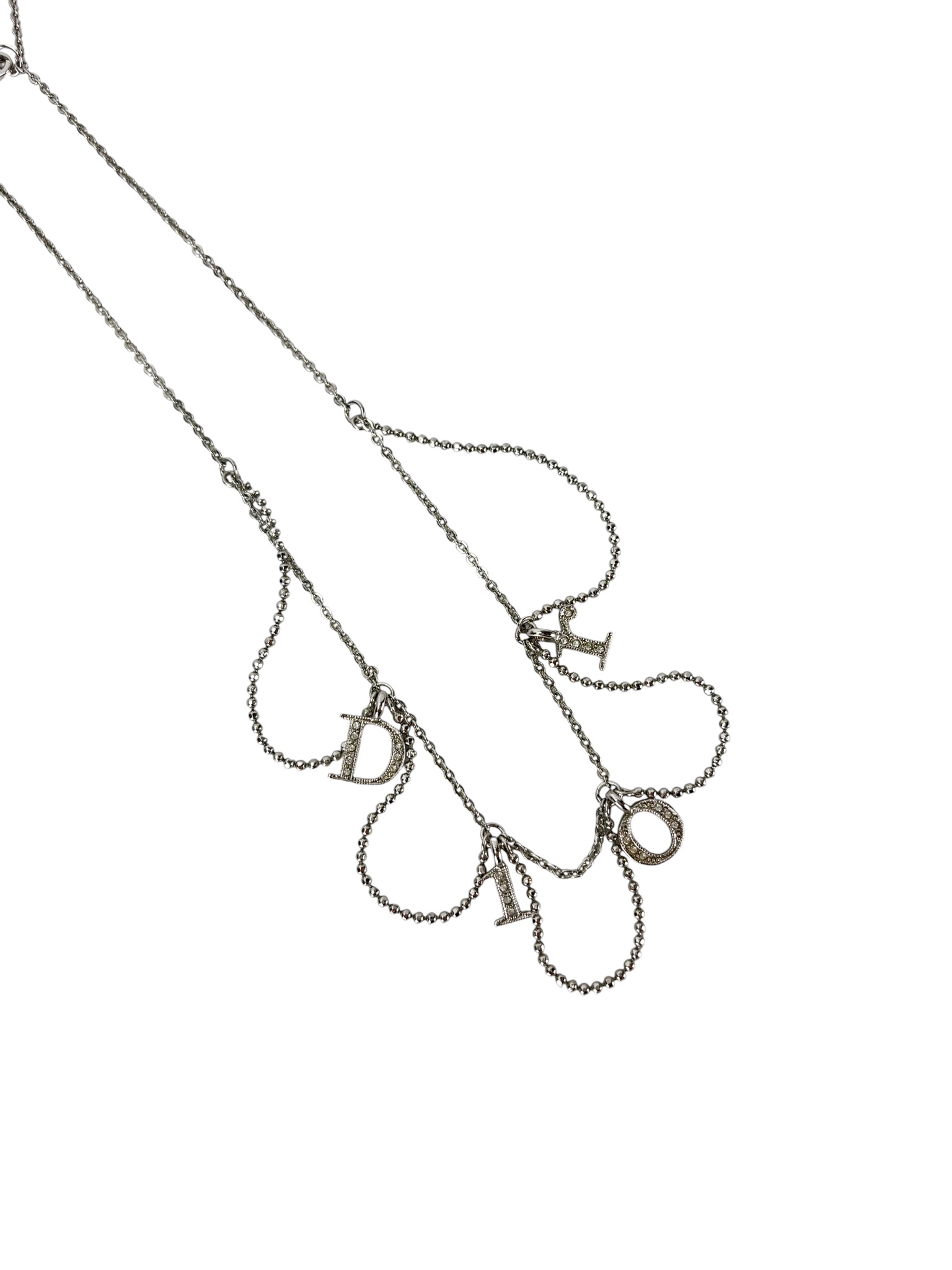 CHRISTIAN DIOR - Silver Logo Rhinestone Necklace 