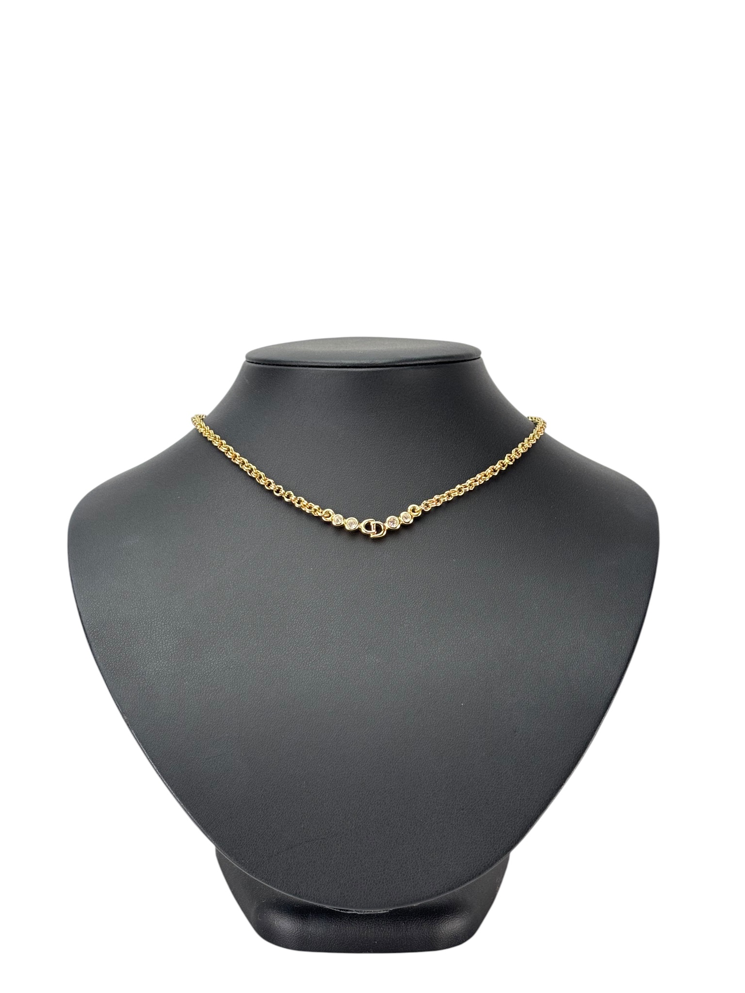 CHRISTIAN DIOR - Gold CD Logo Rhinestone Choker