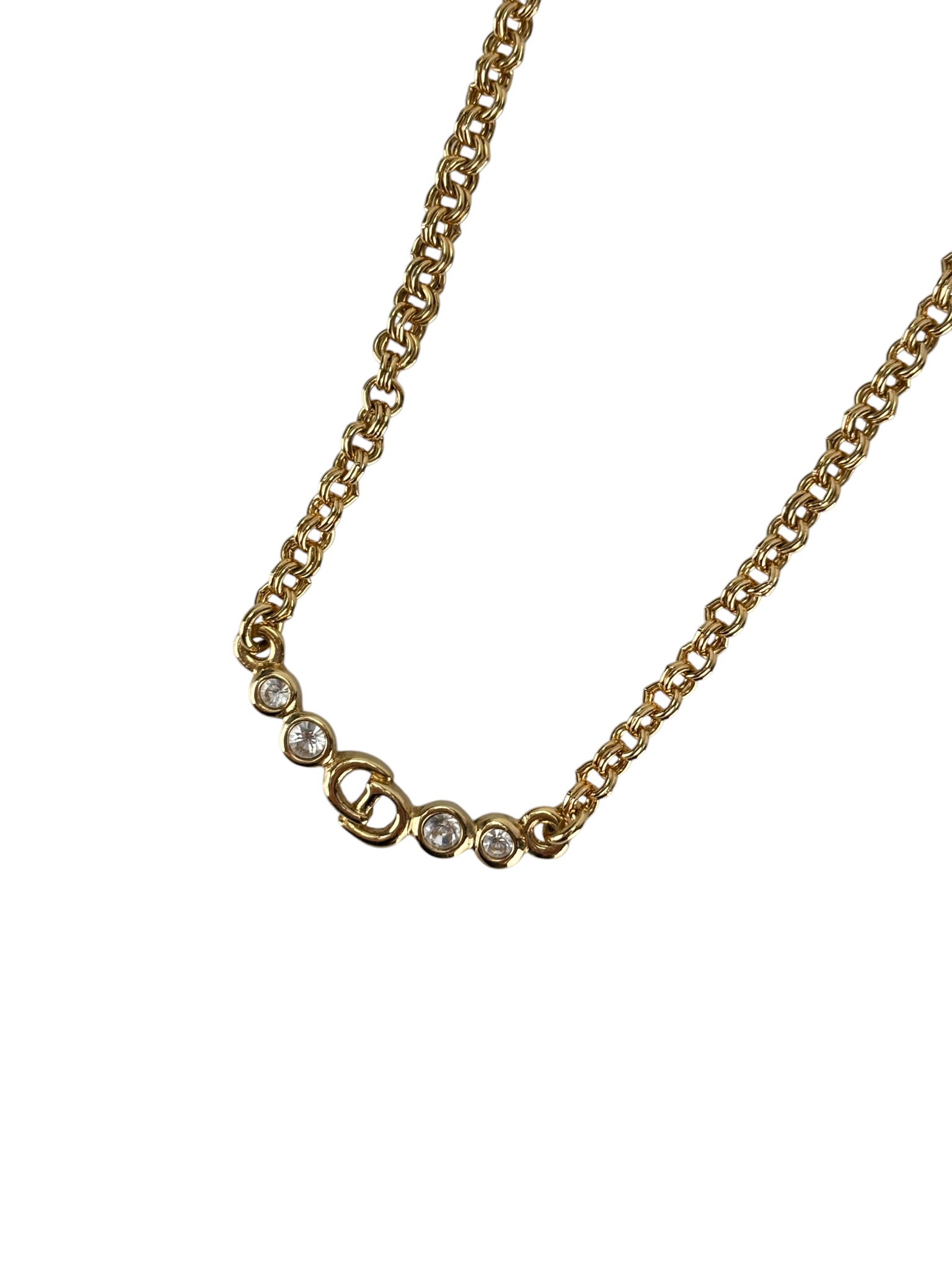 CHRISTIAN DIOR - Gold CD Logo Rhinestone Choker