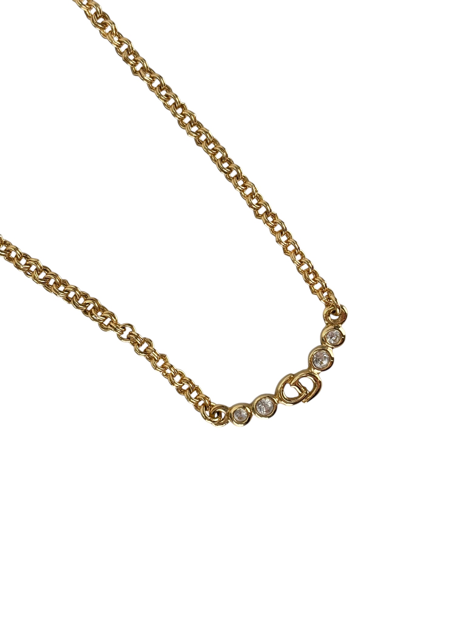 CHRISTIAN DIOR - Gold CD Logo Rhinestone Choker