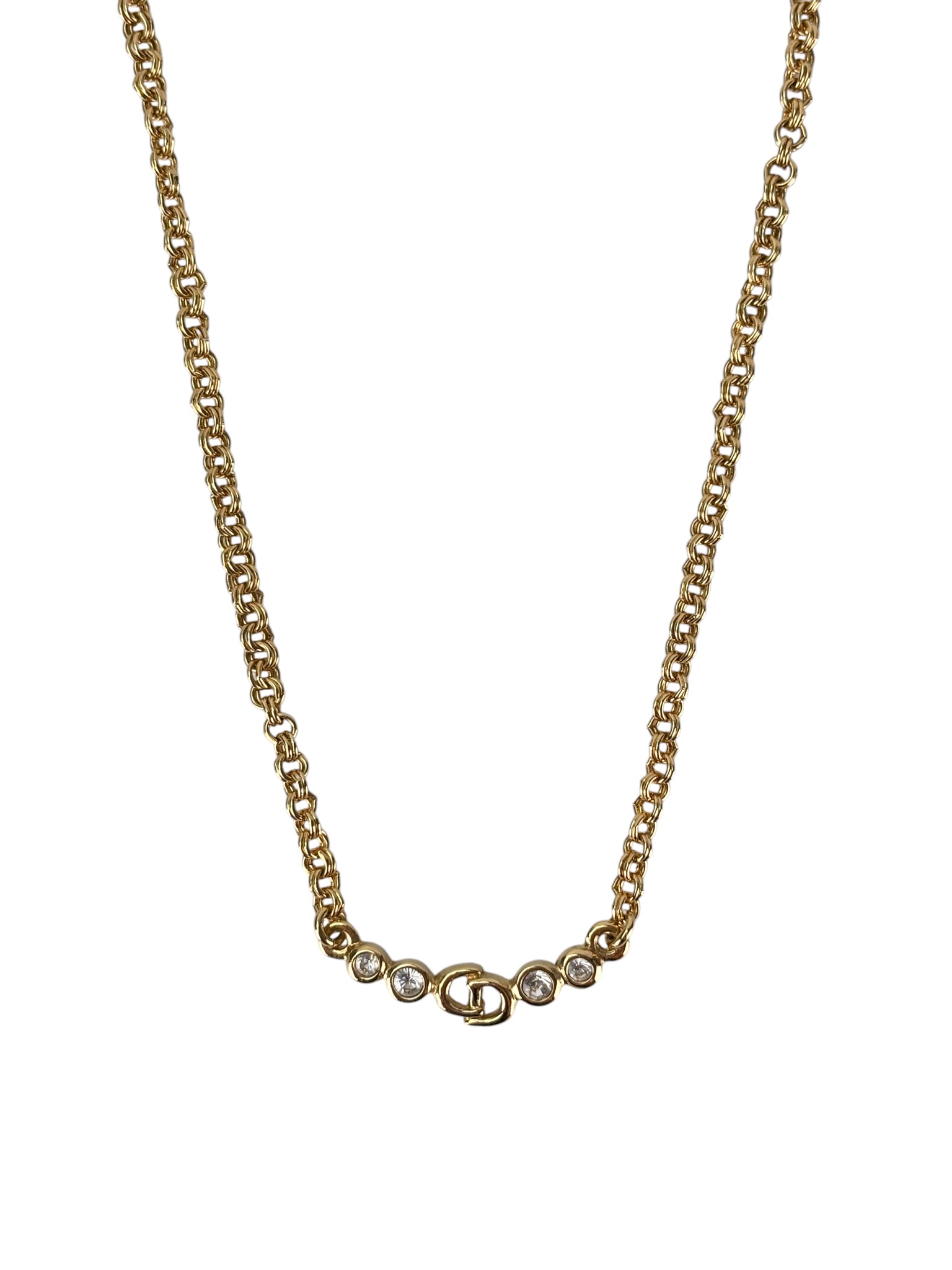 CHRISTIAN DIOR - Gold CD Logo Rhinestone Choker
