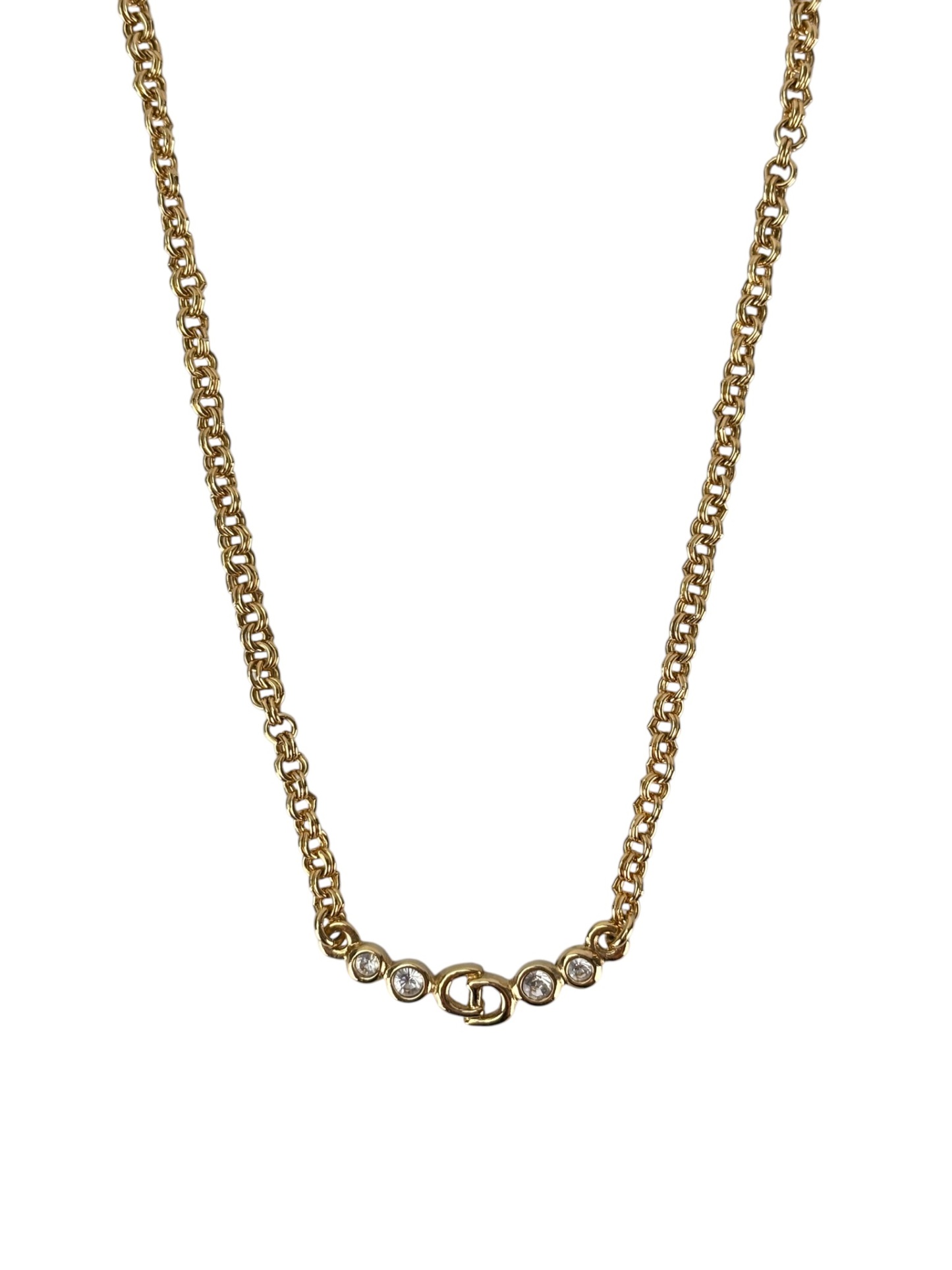 CHRISTIAN DIOR - Gold CD Logo Rhinestone Choker