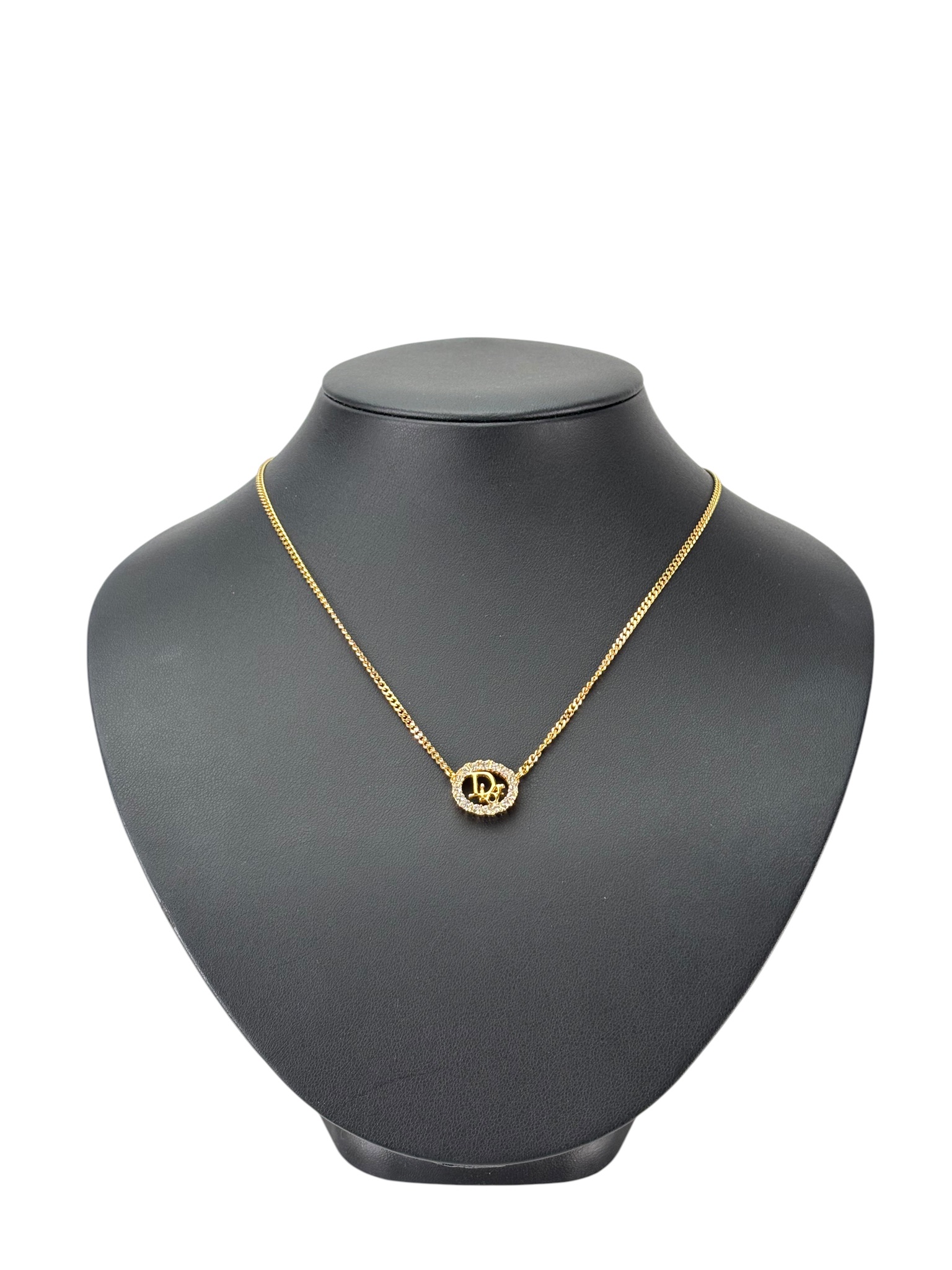 CHRISTIAN DIOR - Gold Crystal Oval Pendant Necklace
