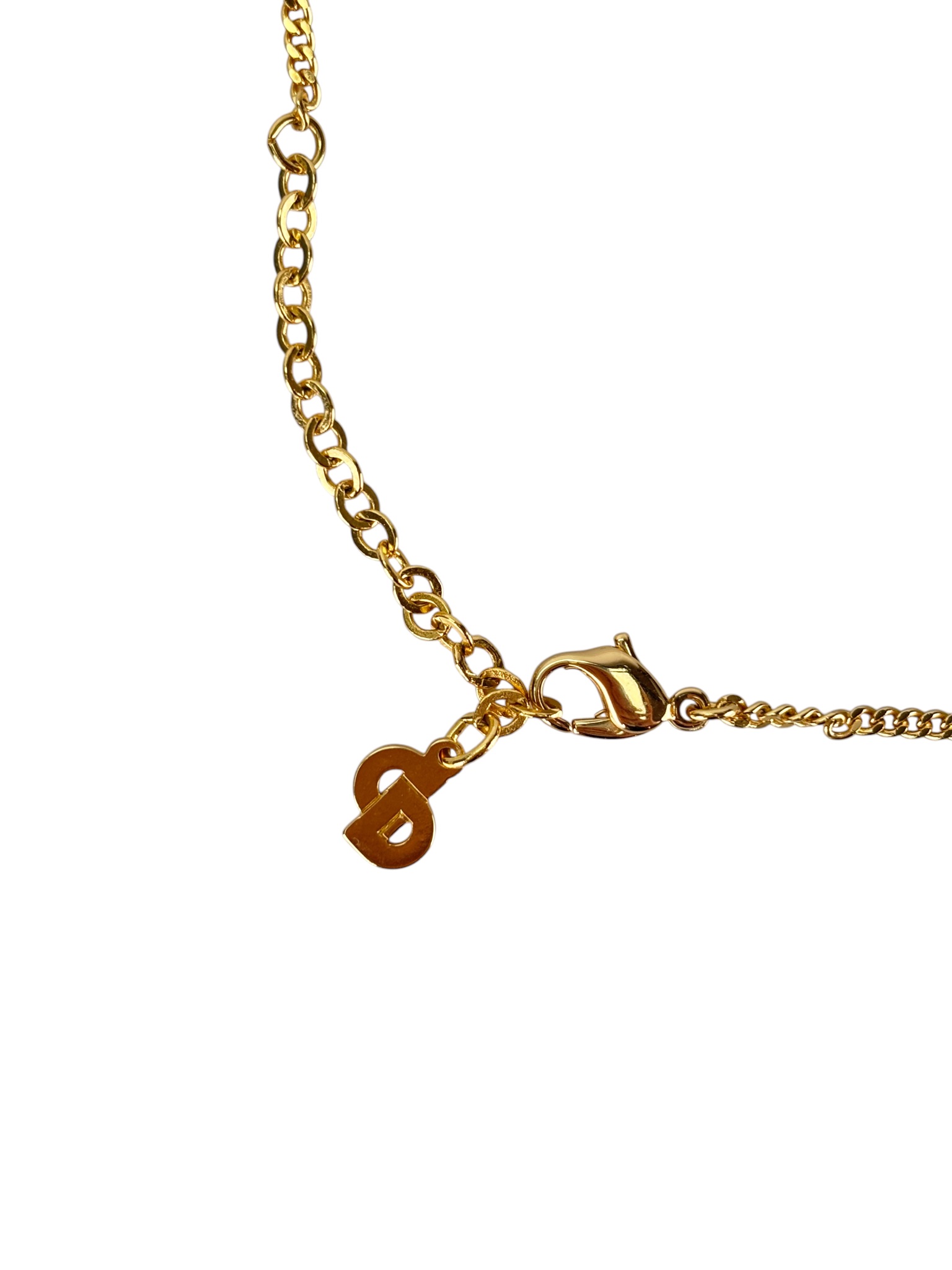 CHRISTIAN DIOR - Gold Crystal Oval Pendant Necklace