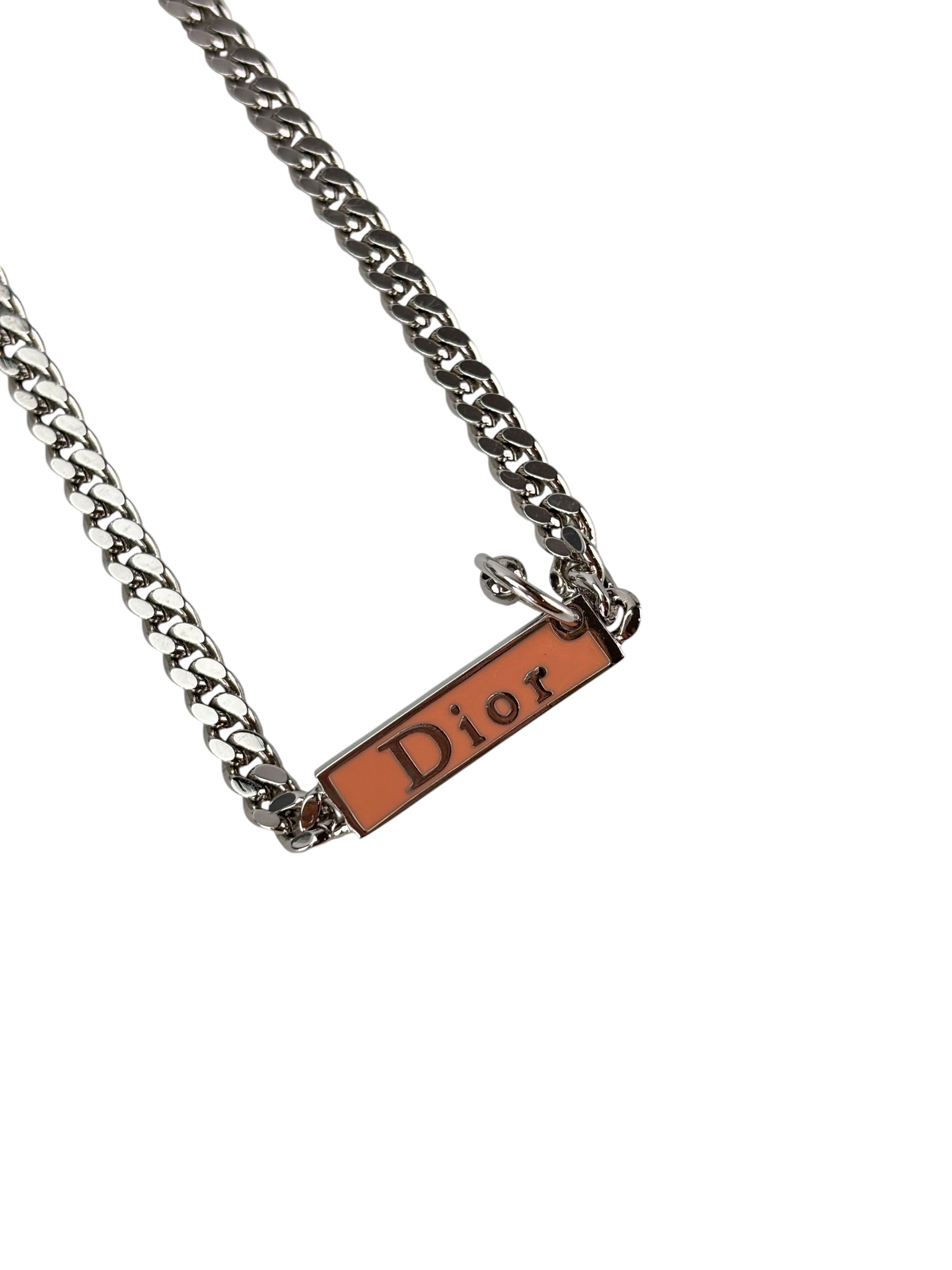 CHRISTIAN DIOR - Silver Pink Enamel Logo Choker