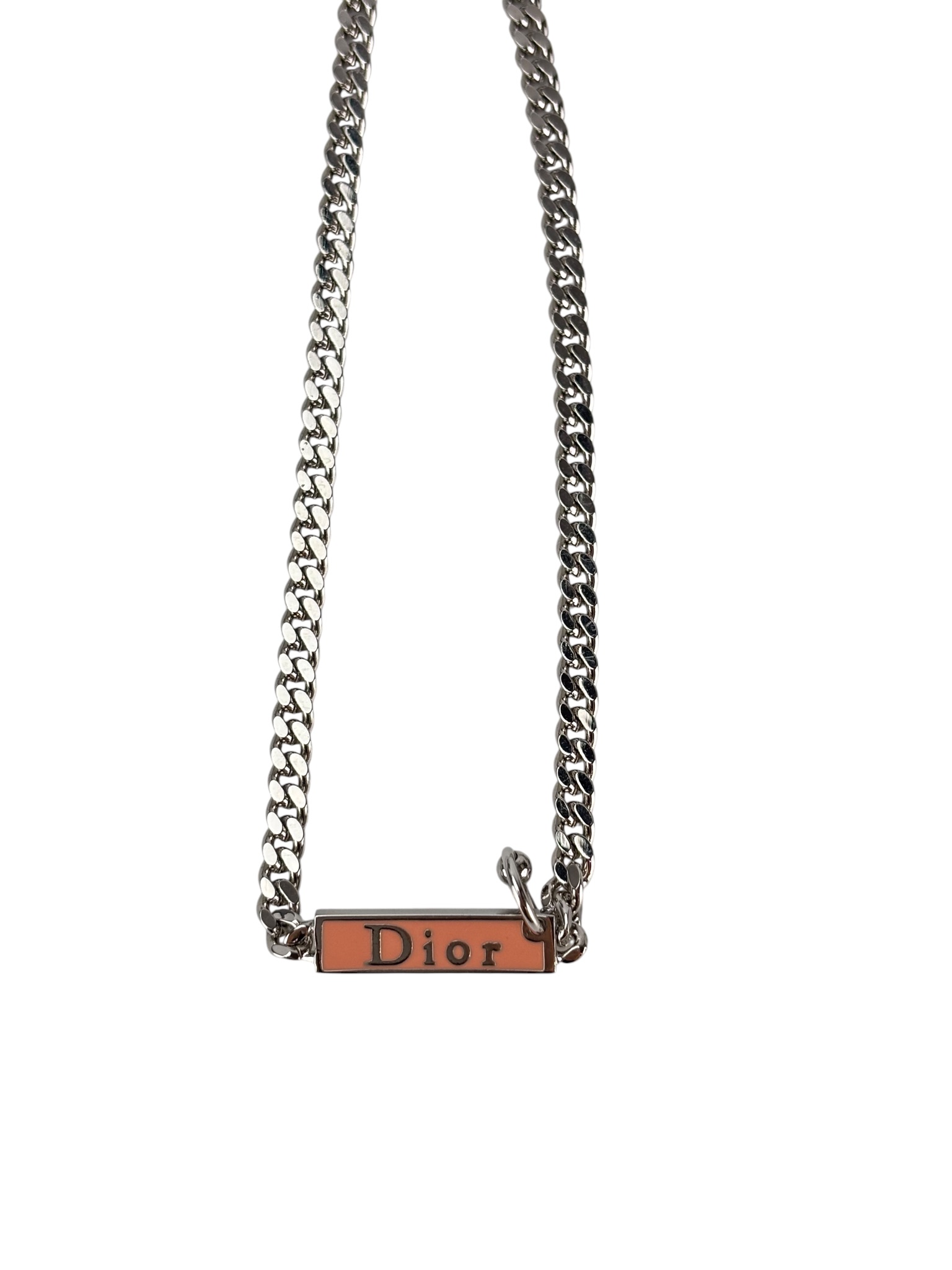 CHRISTIAN DIOR - Silver Pink Enamel Logo Choker