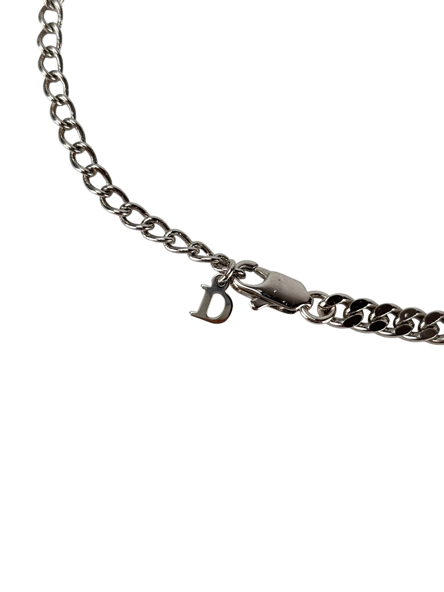 CHRISTIAN DIOR - Silver Pink Enamel Logo Choker