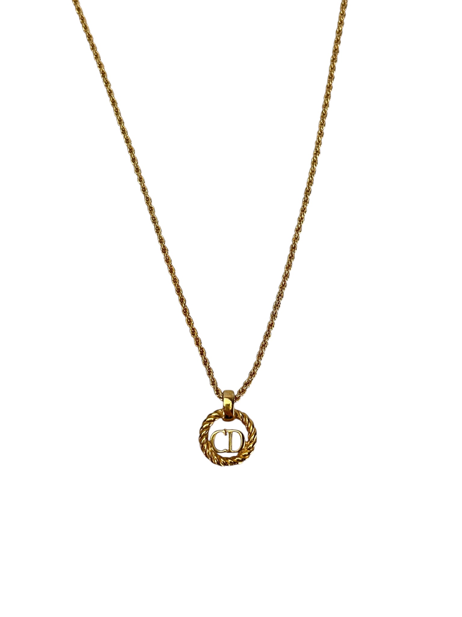 CHRISTIAN DIOR - Gold CD Logo Rope Chain Necklac