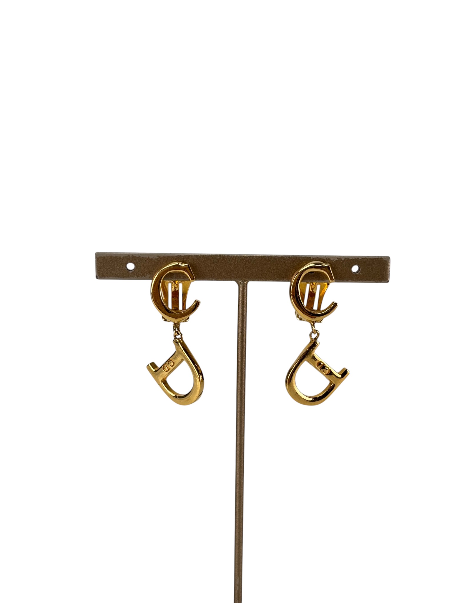CHRISTIAN DIOR - Gold D Logo Earrings