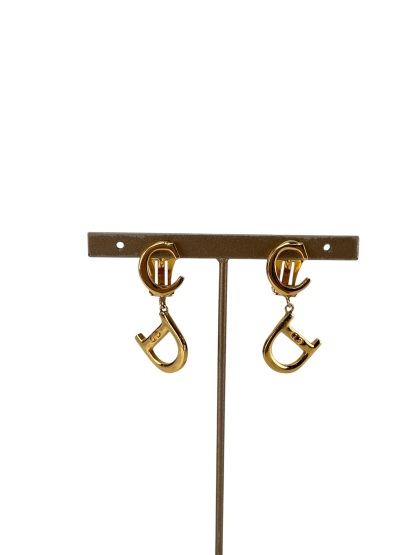 CHRISTIAN DIOR - Gold D Logo Earrings