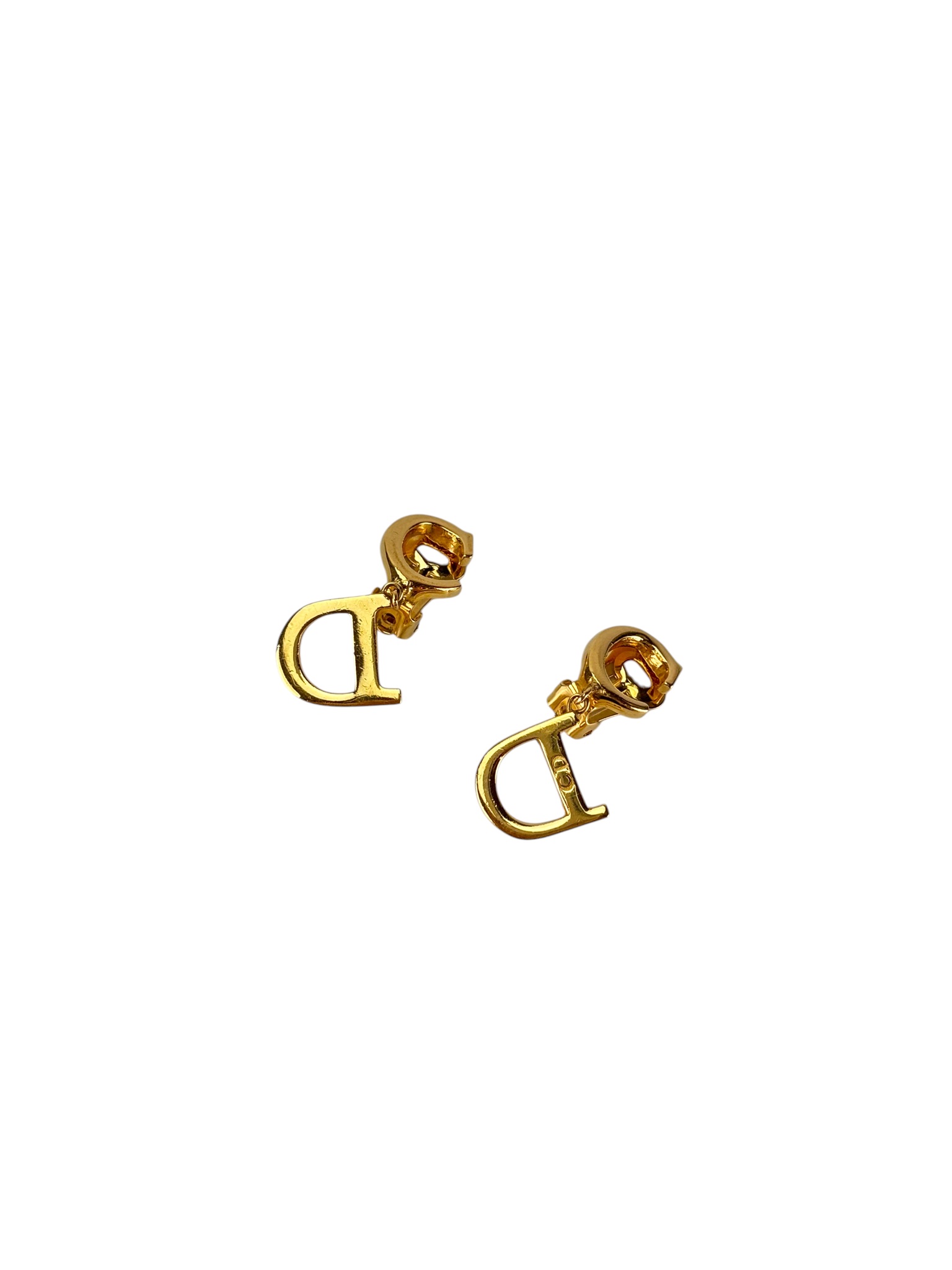 CHRISTIAN DIOR - Gold D Logo Earrings