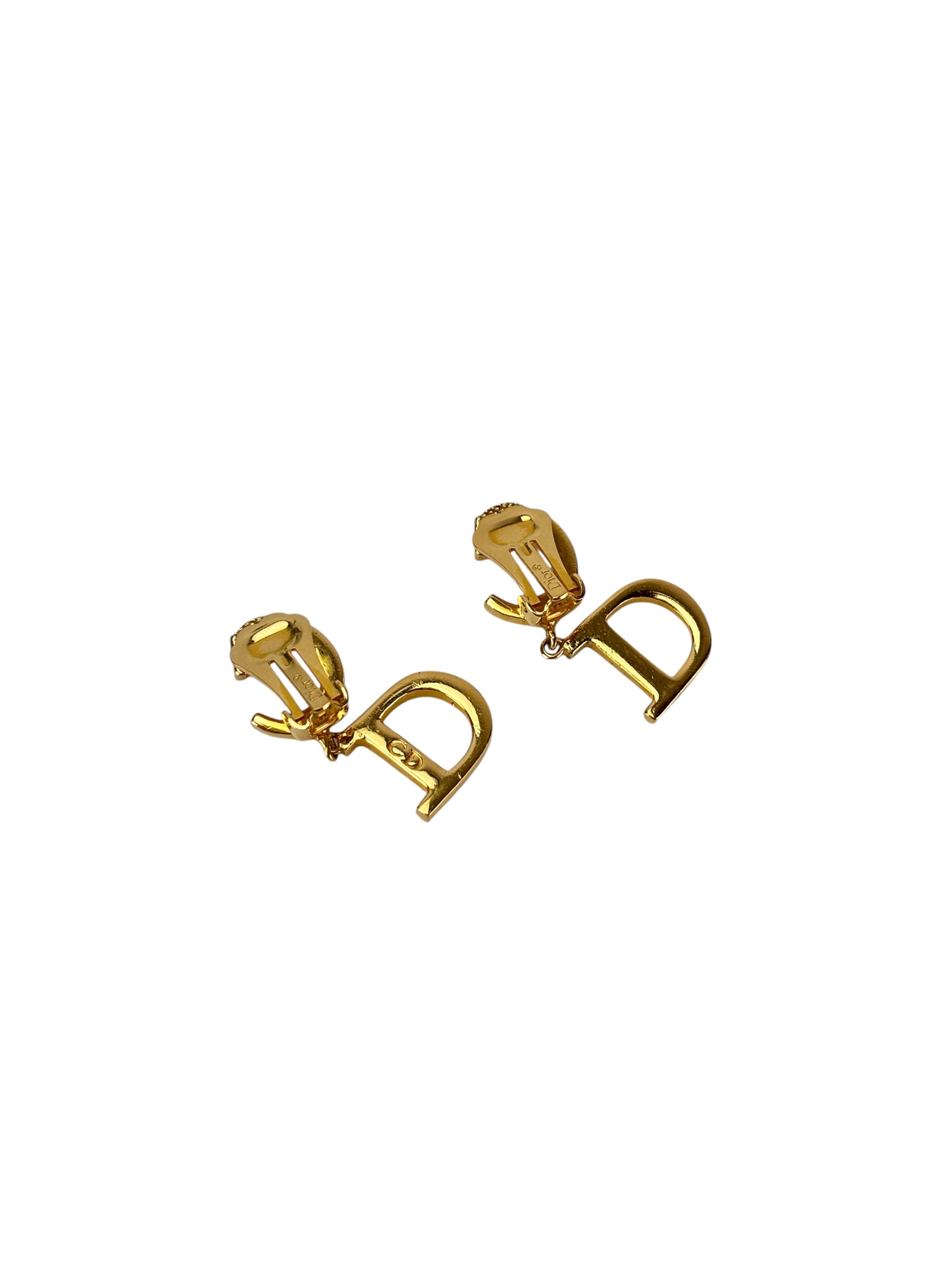 CHRISTIAN DIOR - Gold D Logo Earrings