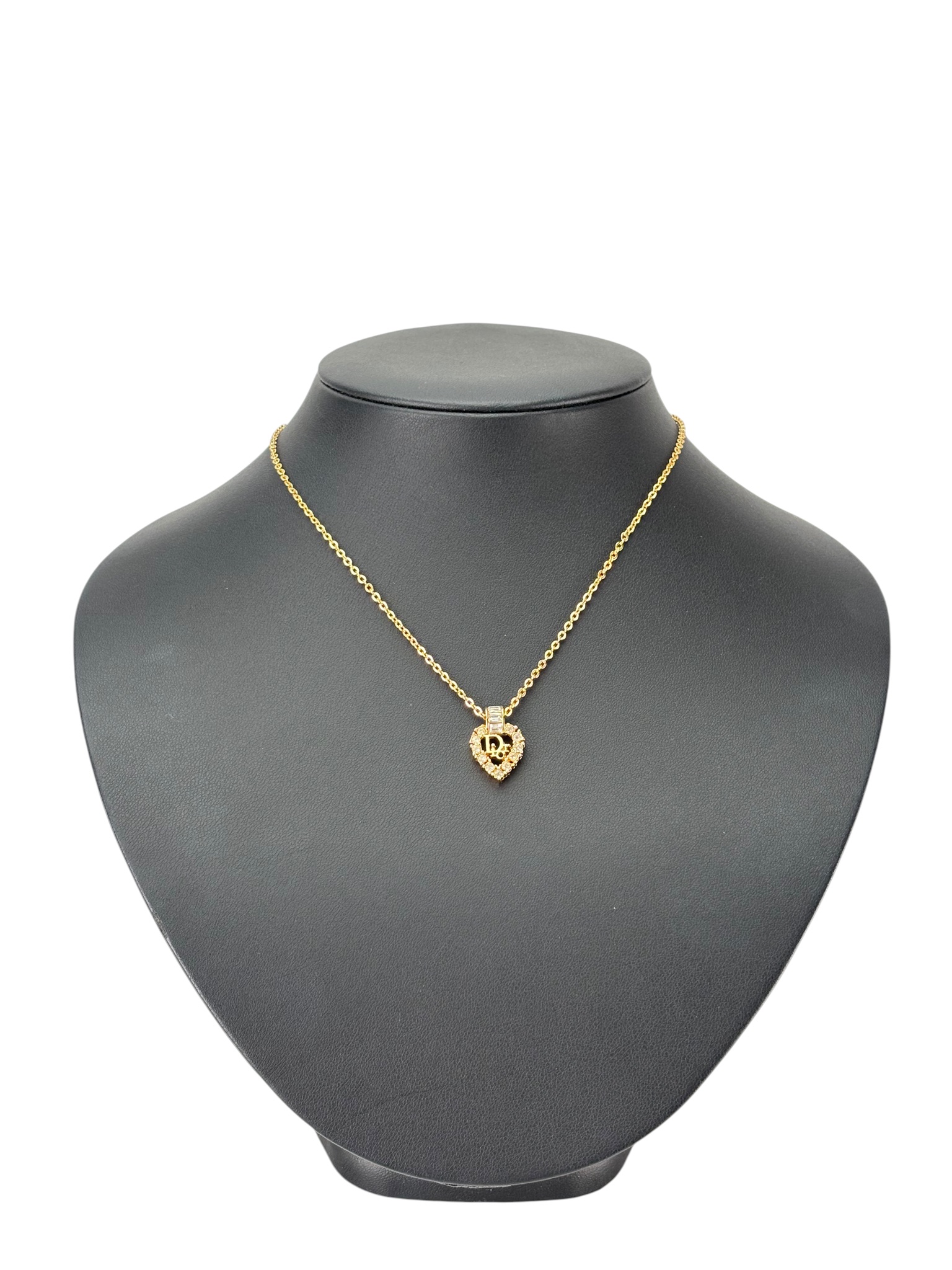 CHRISTIAN DIOR - Gold Crystal Heart Pendant Necklace