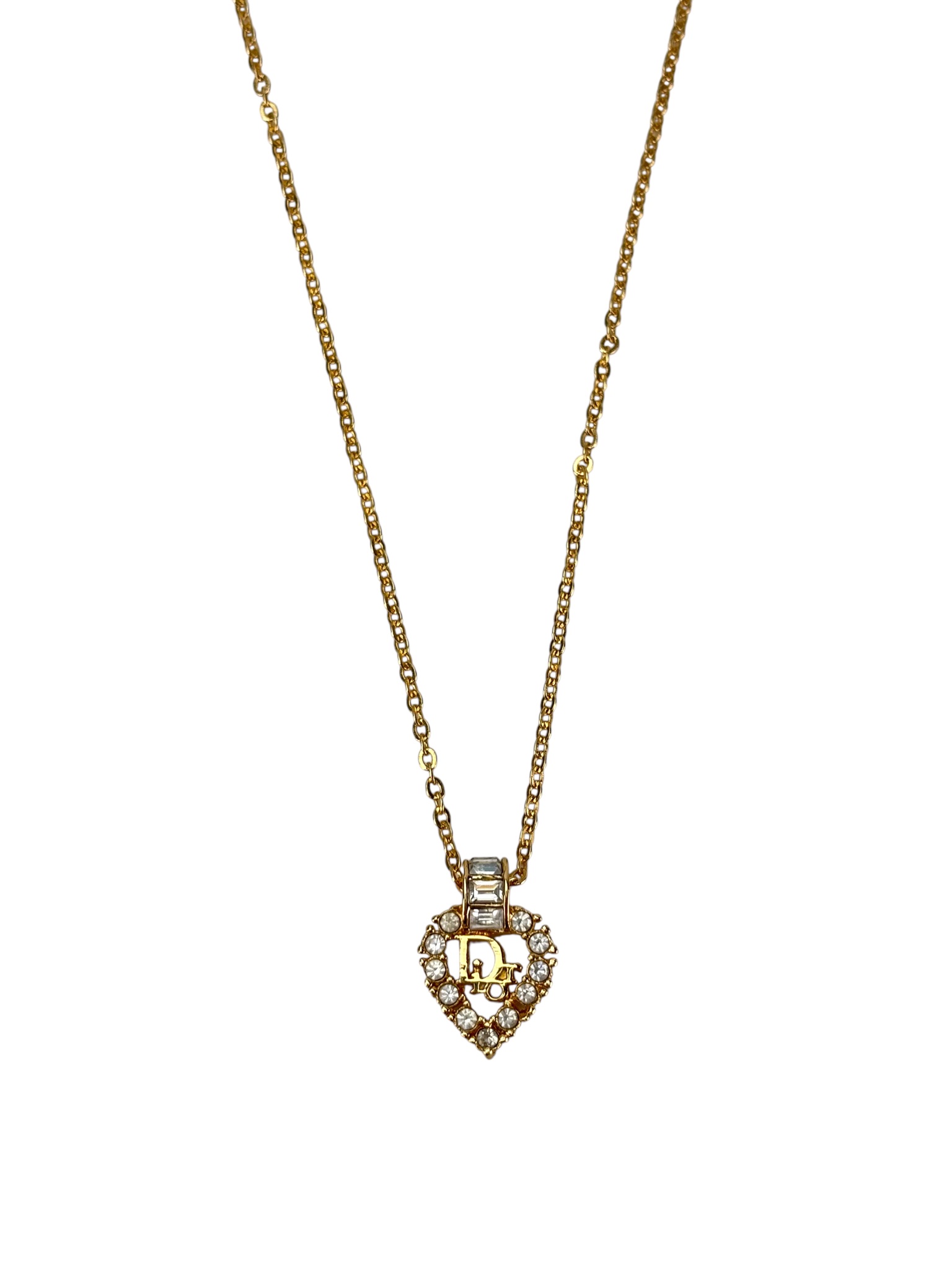 CHRISTIAN DIOR - Gold Crystal Heart Pendant Necklace