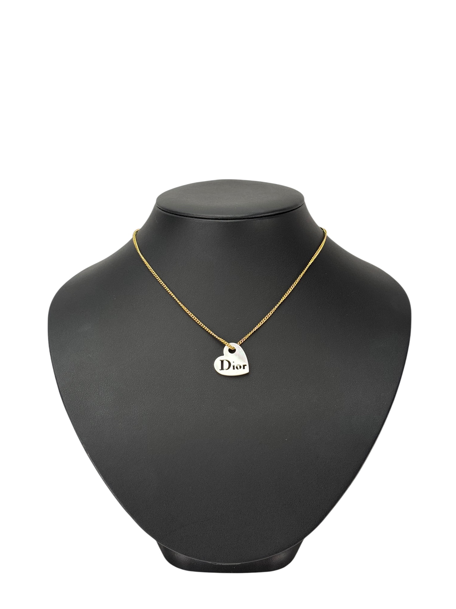 CHRISTIAN DIOR - Gold Shell Heart Logo Necklace