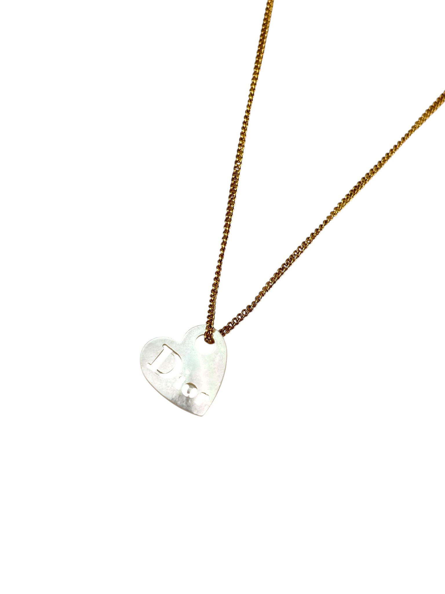 CHRISTIAN DIOR - Gold Shell Heart Logo Necklace