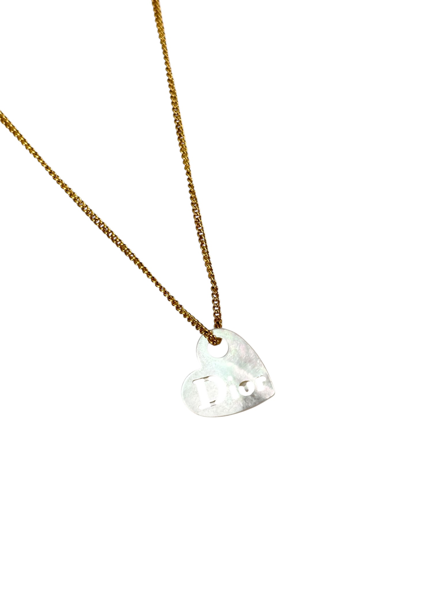 CHRISTIAN DIOR - Gold Shell Heart Logo Necklace