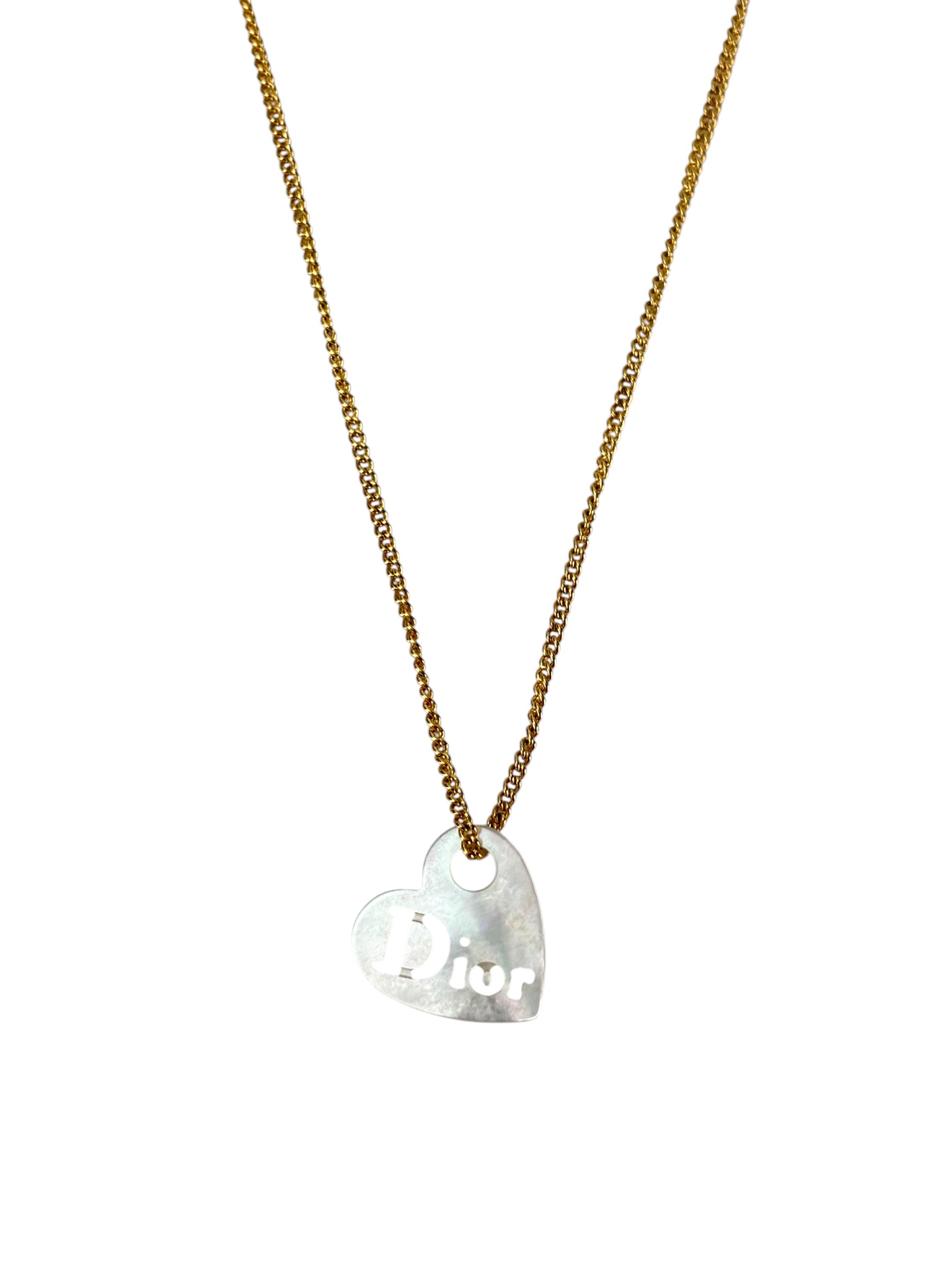 CHRISTIAN DIOR - Gold Shell Heart Logo Necklace