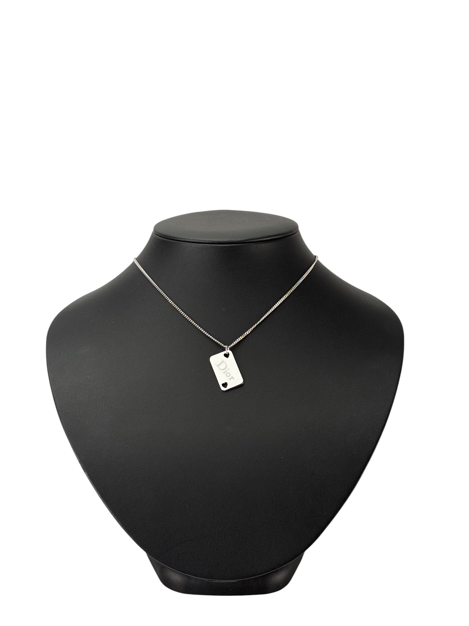 CHRISTIAN DIOR - Silver Heart Cutout Tag Pendant Necklace