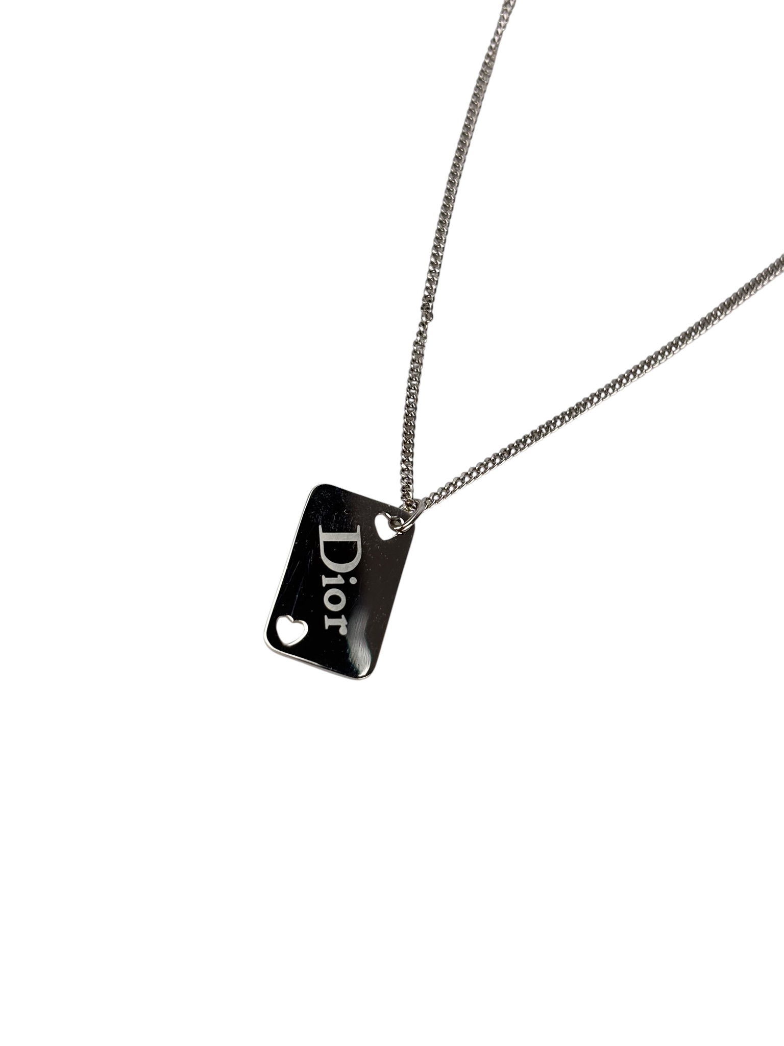 CHRISTIAN DIOR - Silver Heart Cutout Tag Pendant Necklace