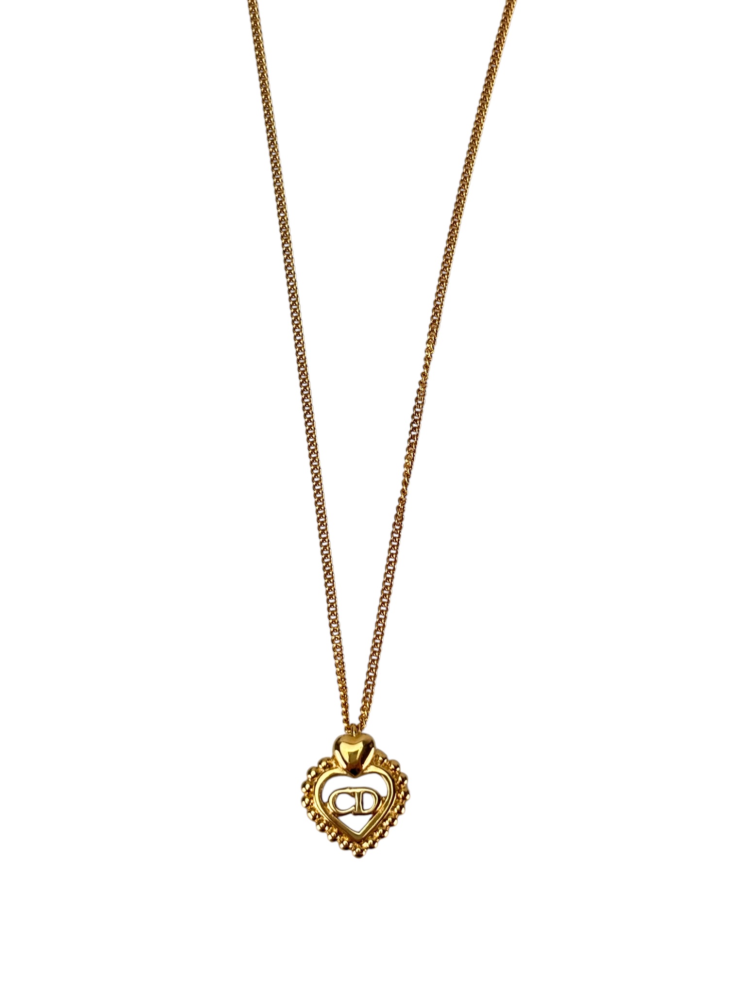 CHRISTIAN DIOR - Gold CD Logo Heart Necklace