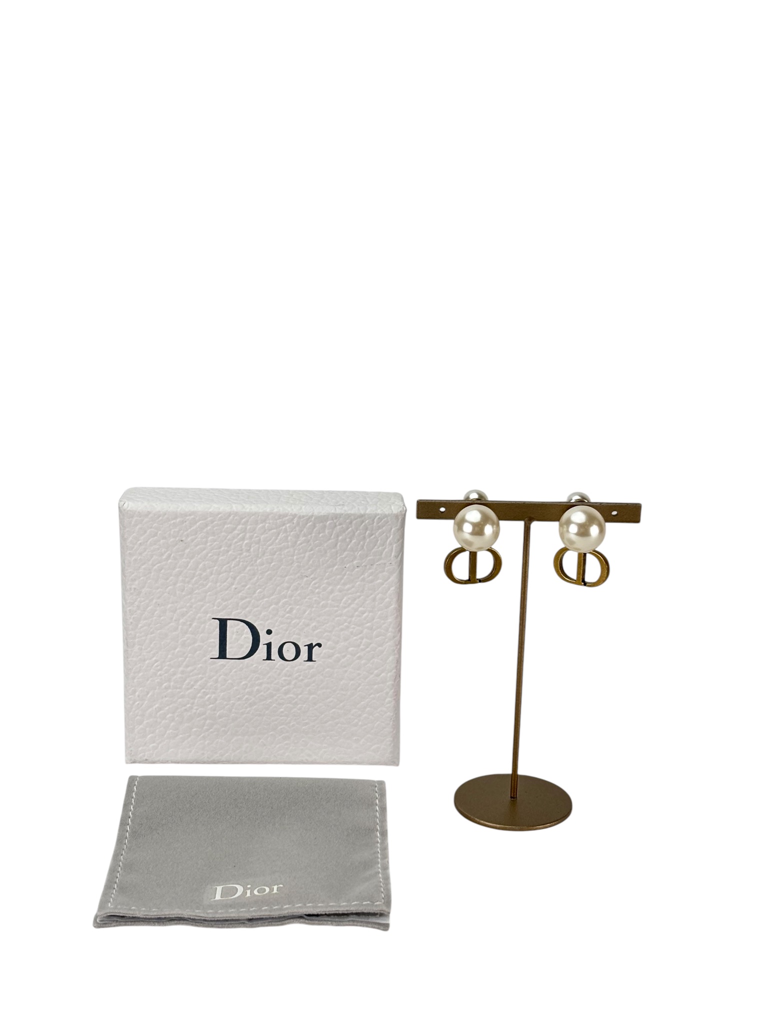 CHRISTIAN DIOR - Bronze Double Pearl CD Drop Earrings