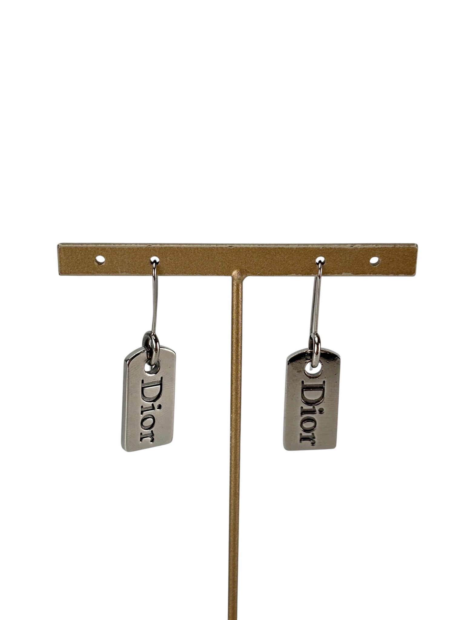 CHRISTIAN DIOR - Silver Plate Pierced Dior Logo Earrings