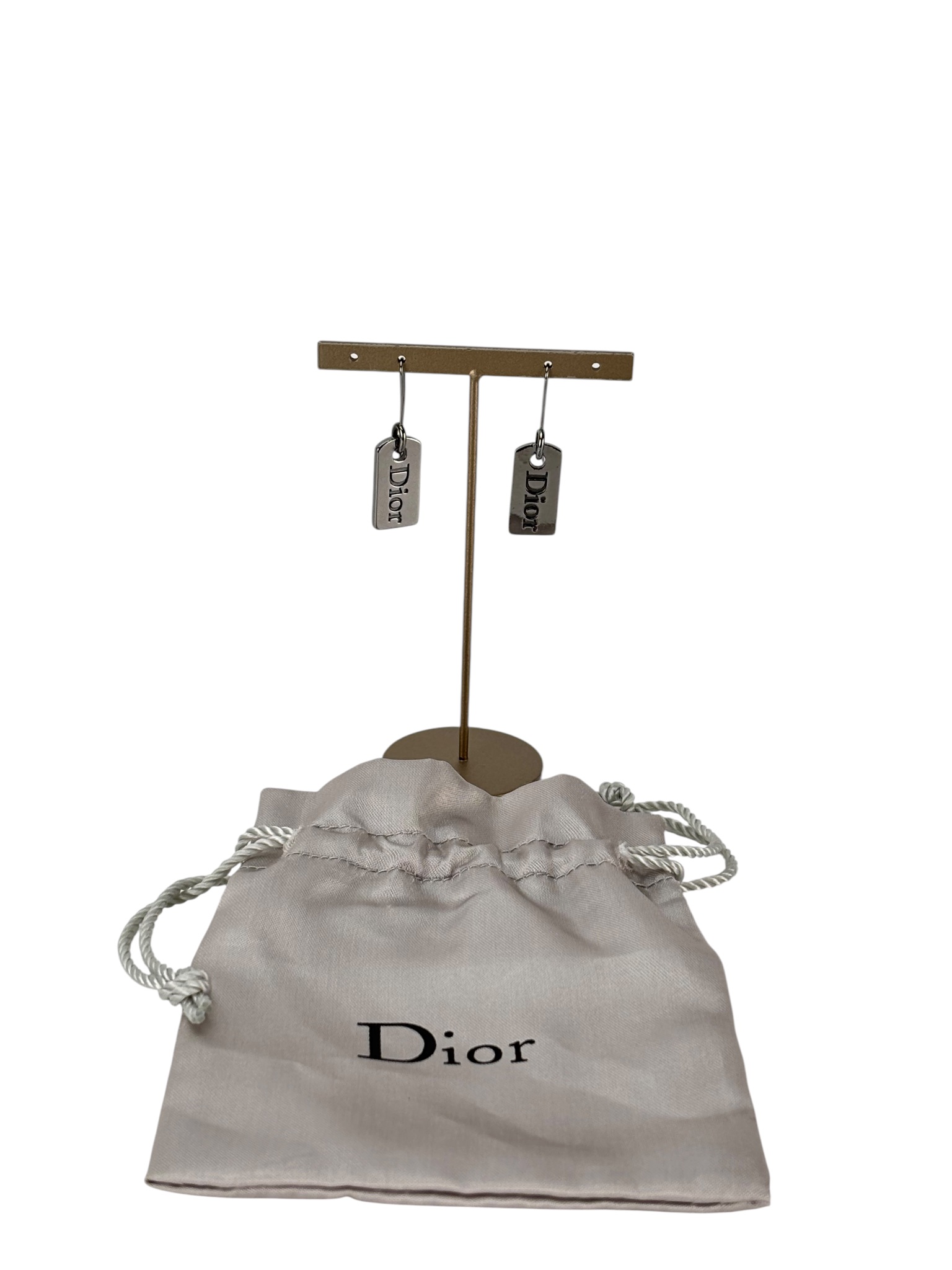 CHRISTIAN DIOR - Silver Plate Pierced Dior Logo Earrings