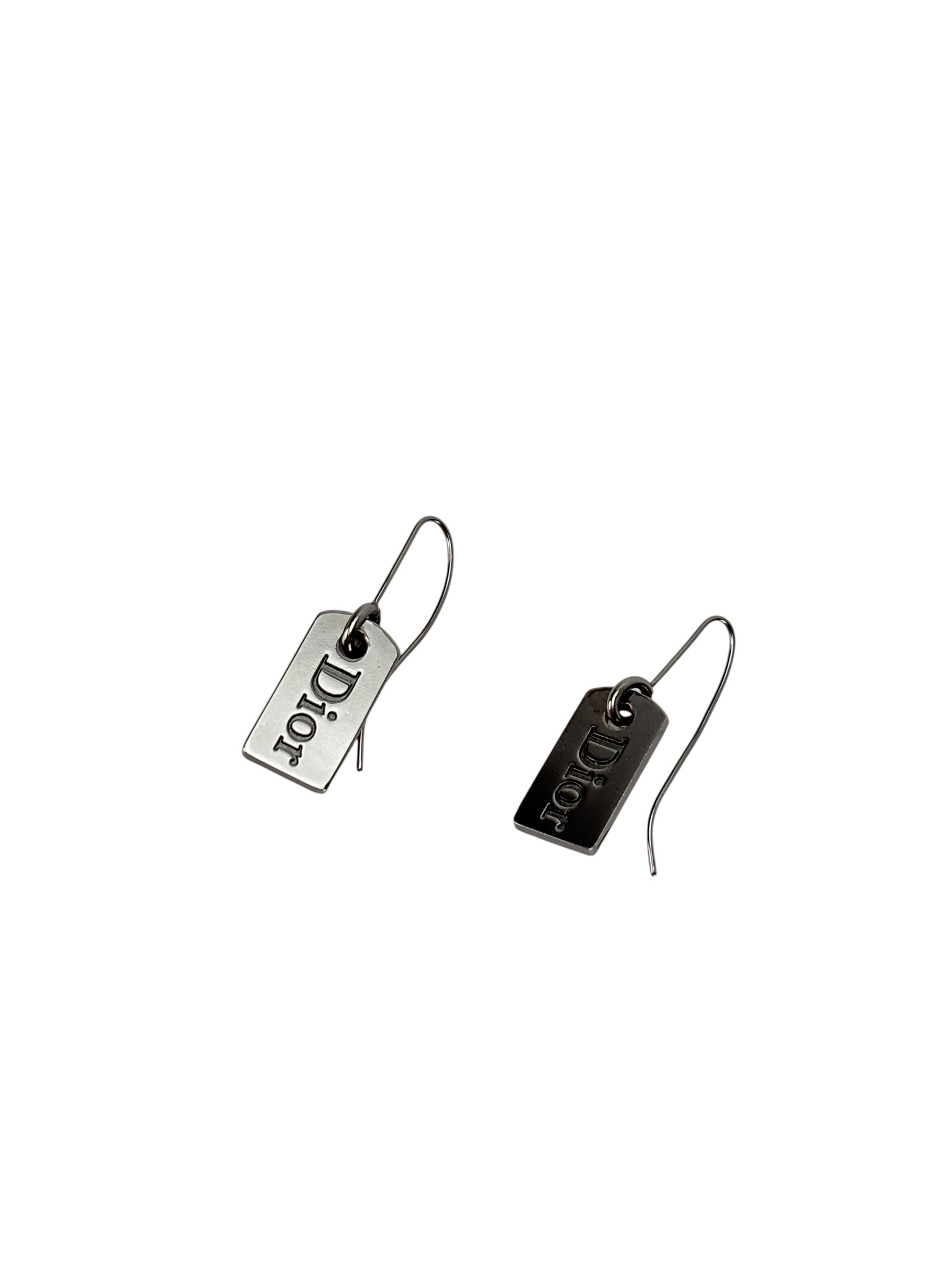 CHRISTIAN DIOR - Silver Plate Pierced Dior Logo Earrings
