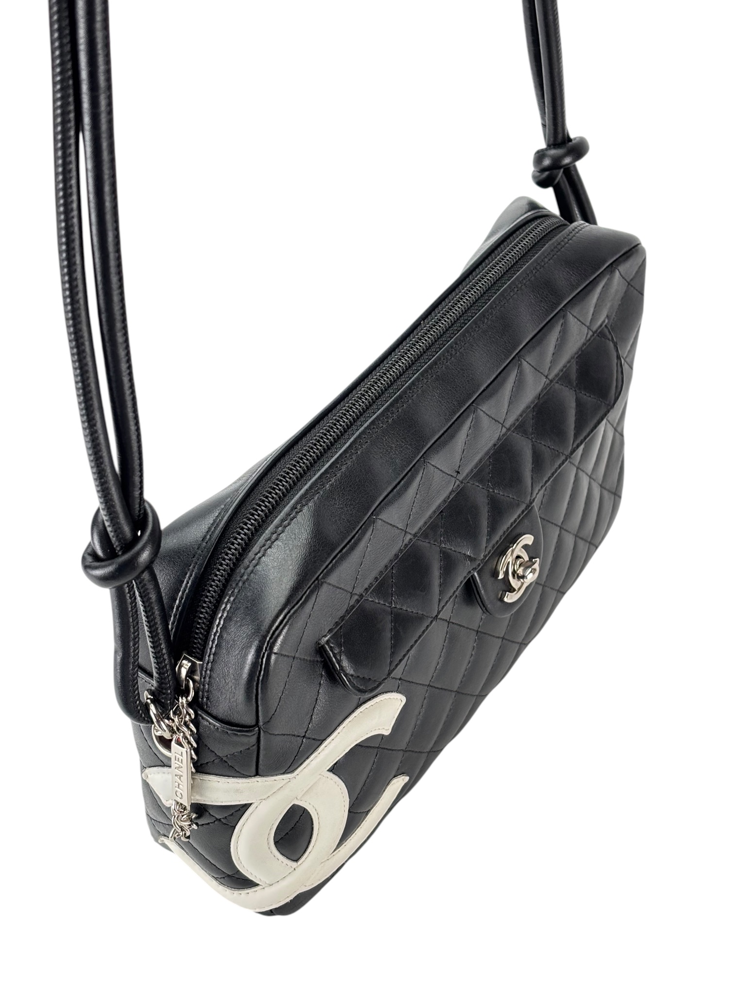 CHANEL - Black  Lambskin Cambon Ligne Shoulder Bag Sliver Hardware