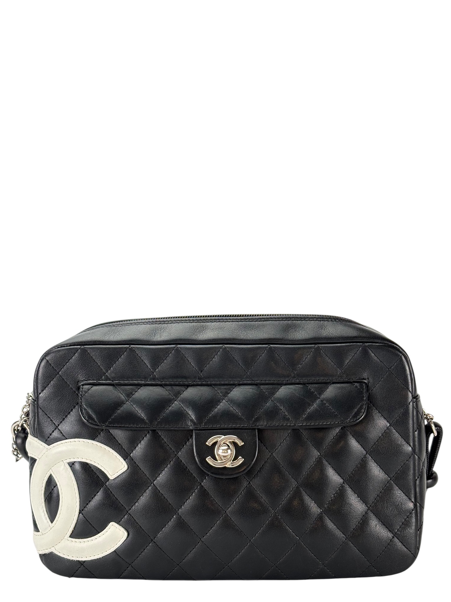 CHANEL - Black  Lambskin Cambon Ligne Shoulder Bag Sliver Hardware