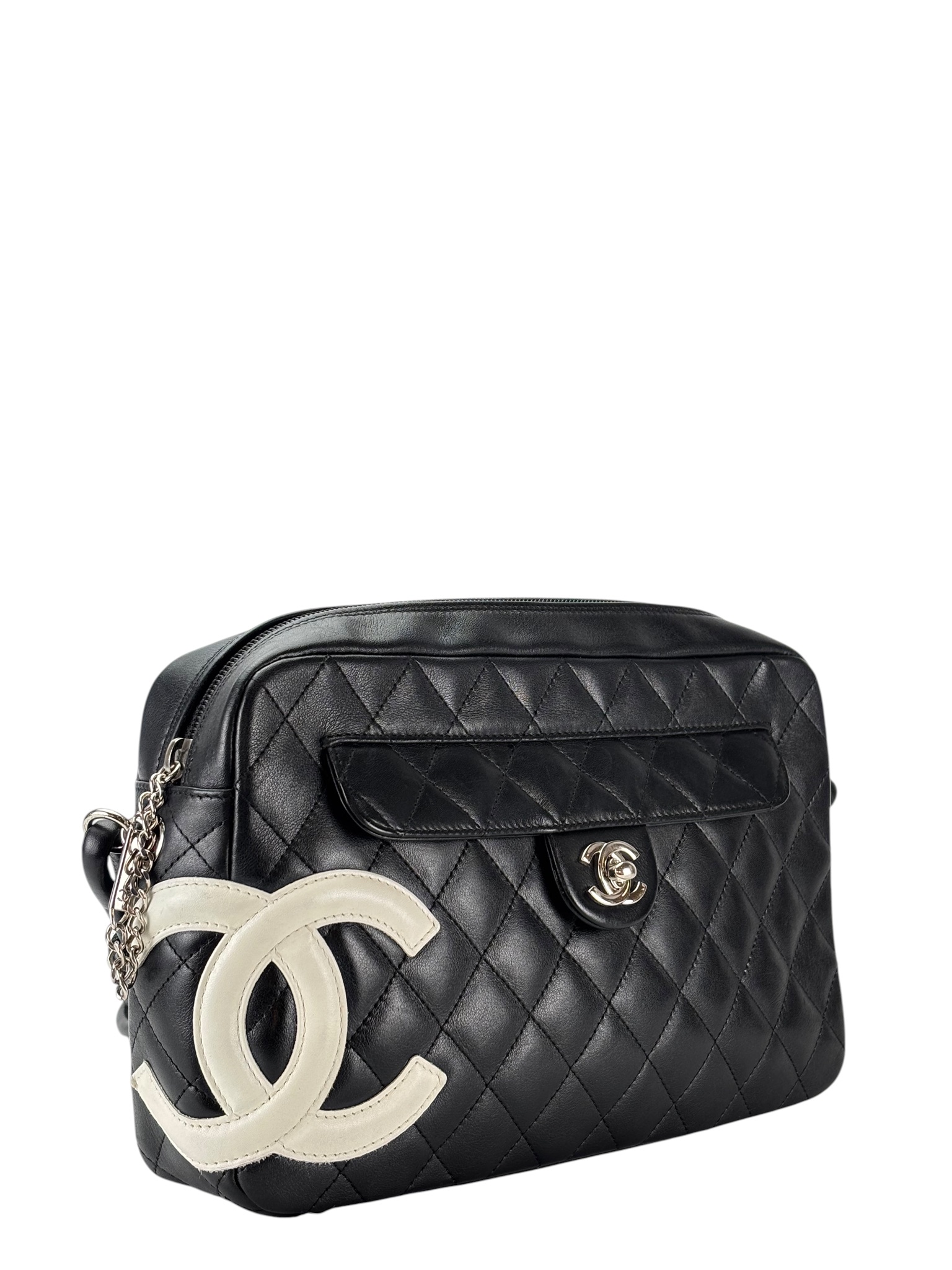 CHANEL - Black  Lambskin Cambon Ligne Shoulder Bag Sliver Hardware