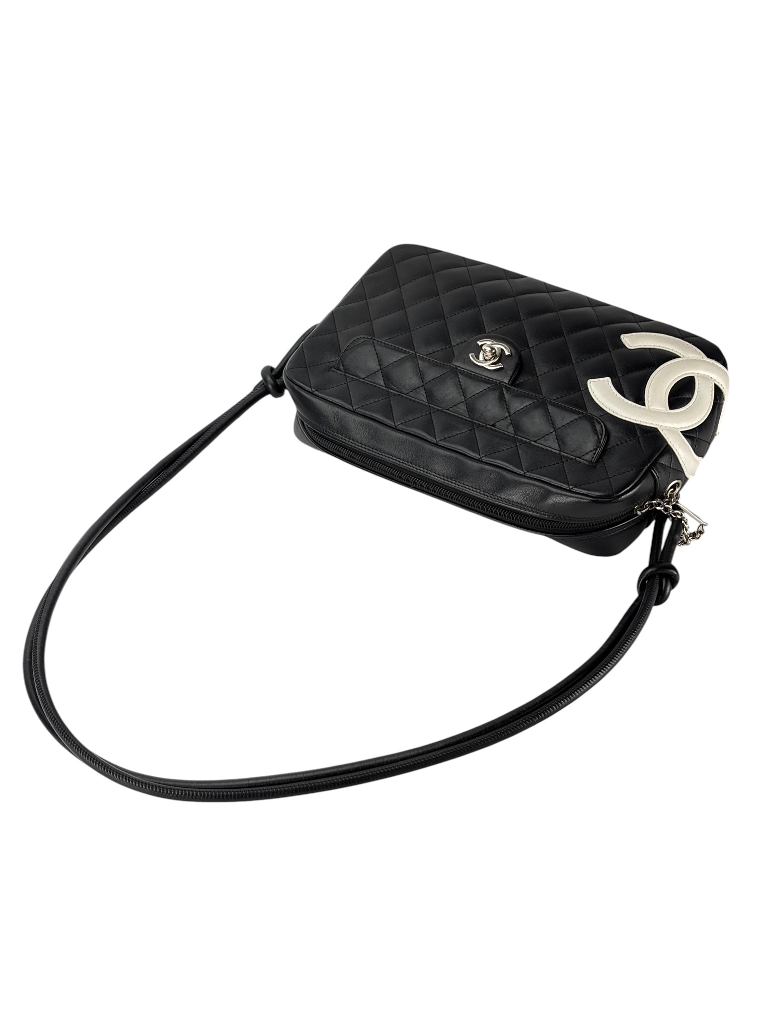 CHANEL - Black  Lambskin Cambon Ligne Shoulder Bag Sliver Hardware