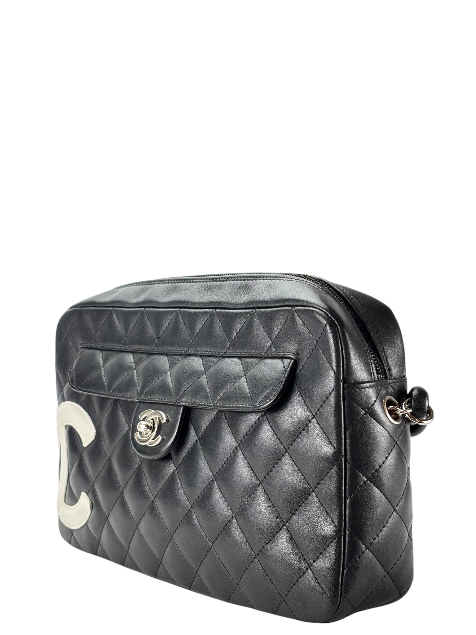 CHANEL - Black  Lambskin Cambon Ligne Shoulder Bag Sliver Hardware