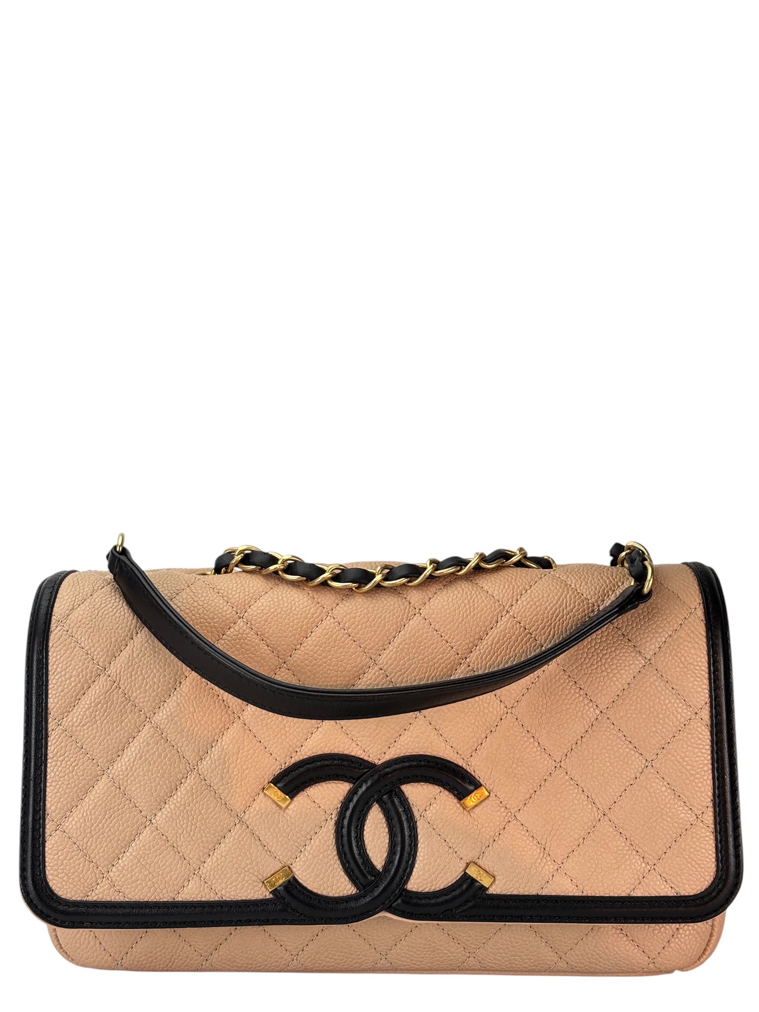 CHANEL - Beige Caviar Filigree Shoulder Bag Gold Hardware
