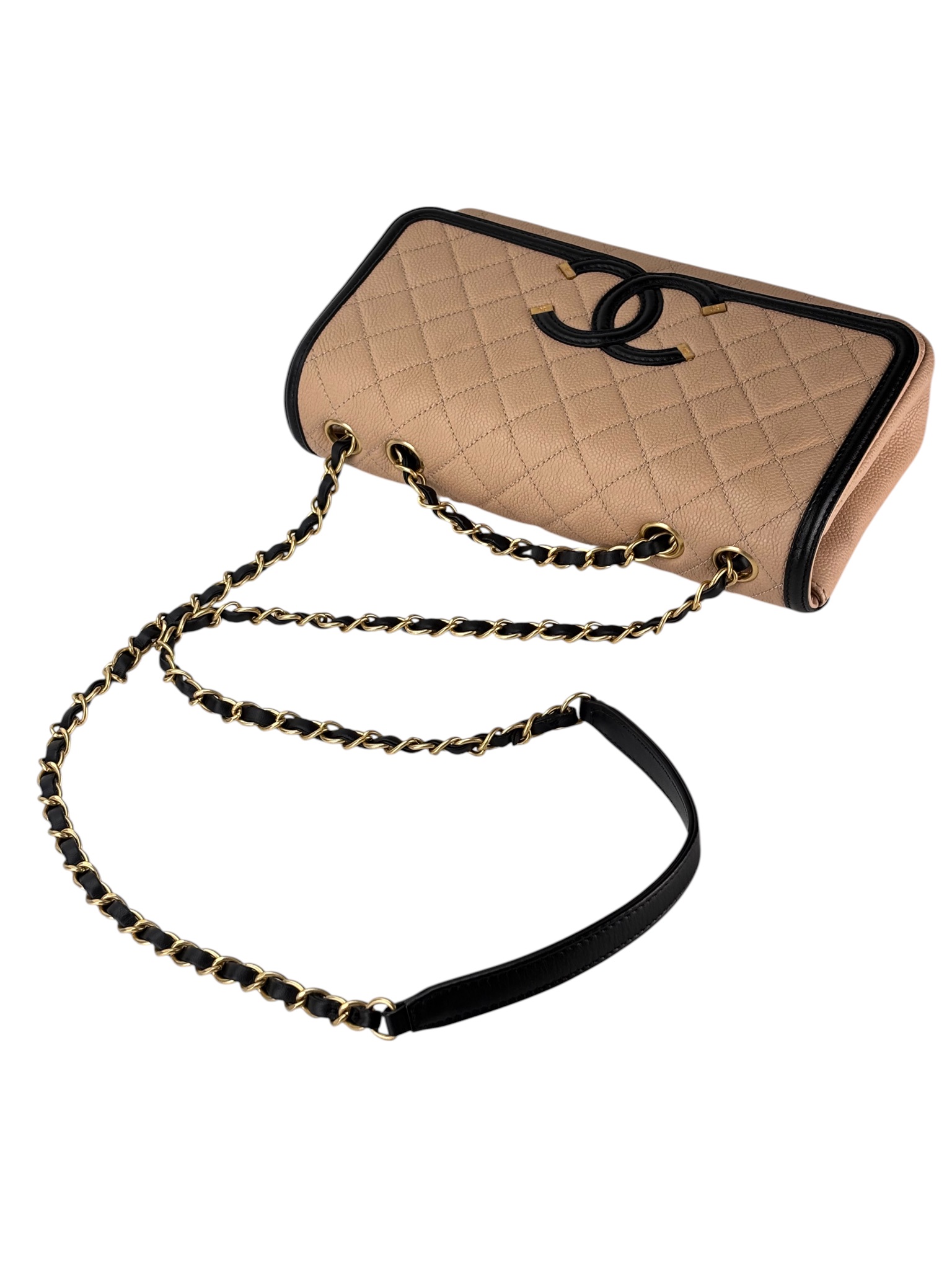 CHANEL - Beige Caviar Filigree Shoulder Bag Gold Hardware
