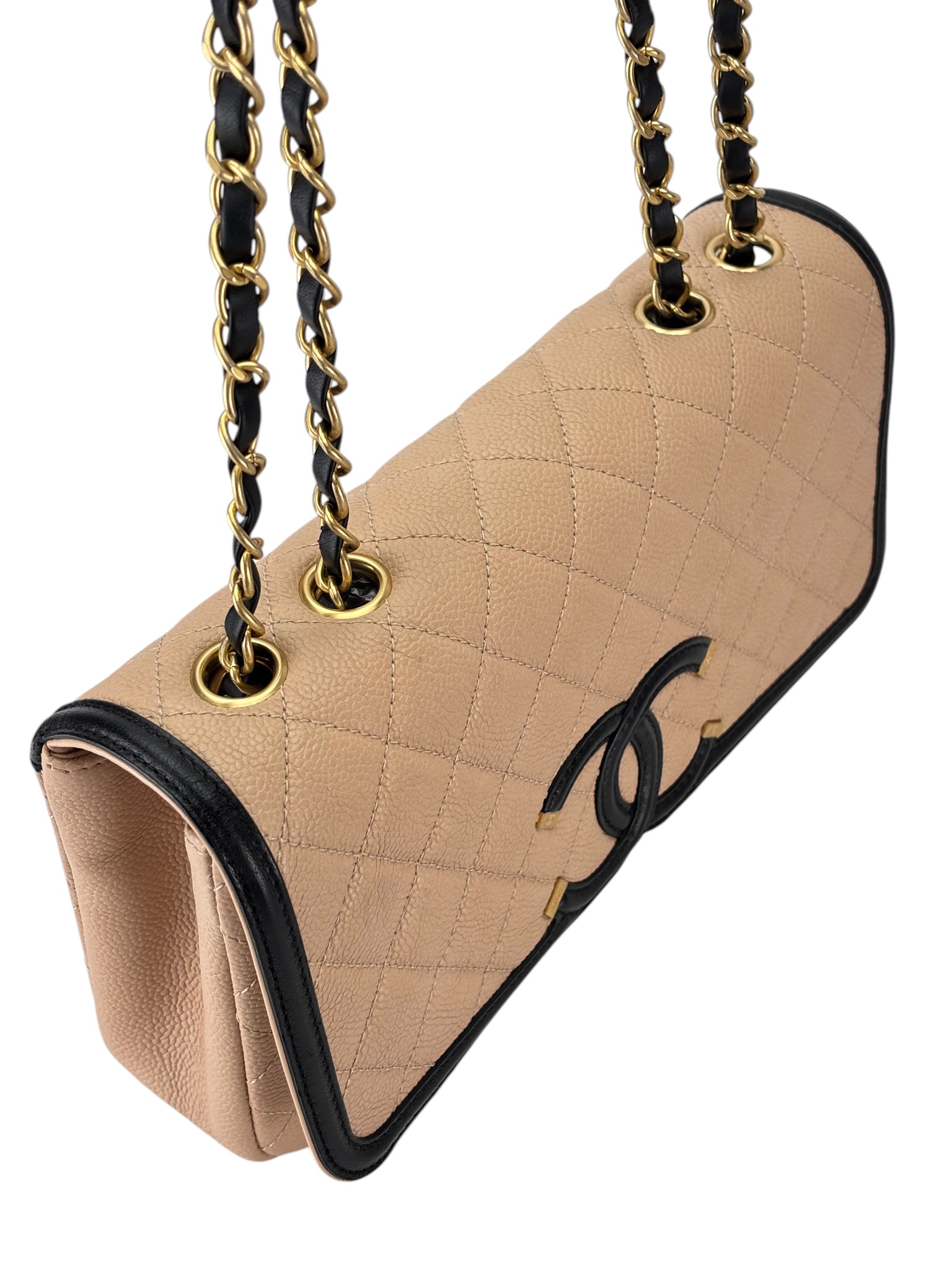 CHANEL - Beige Caviar Filigree Shoulder Bag Gold Hardware
