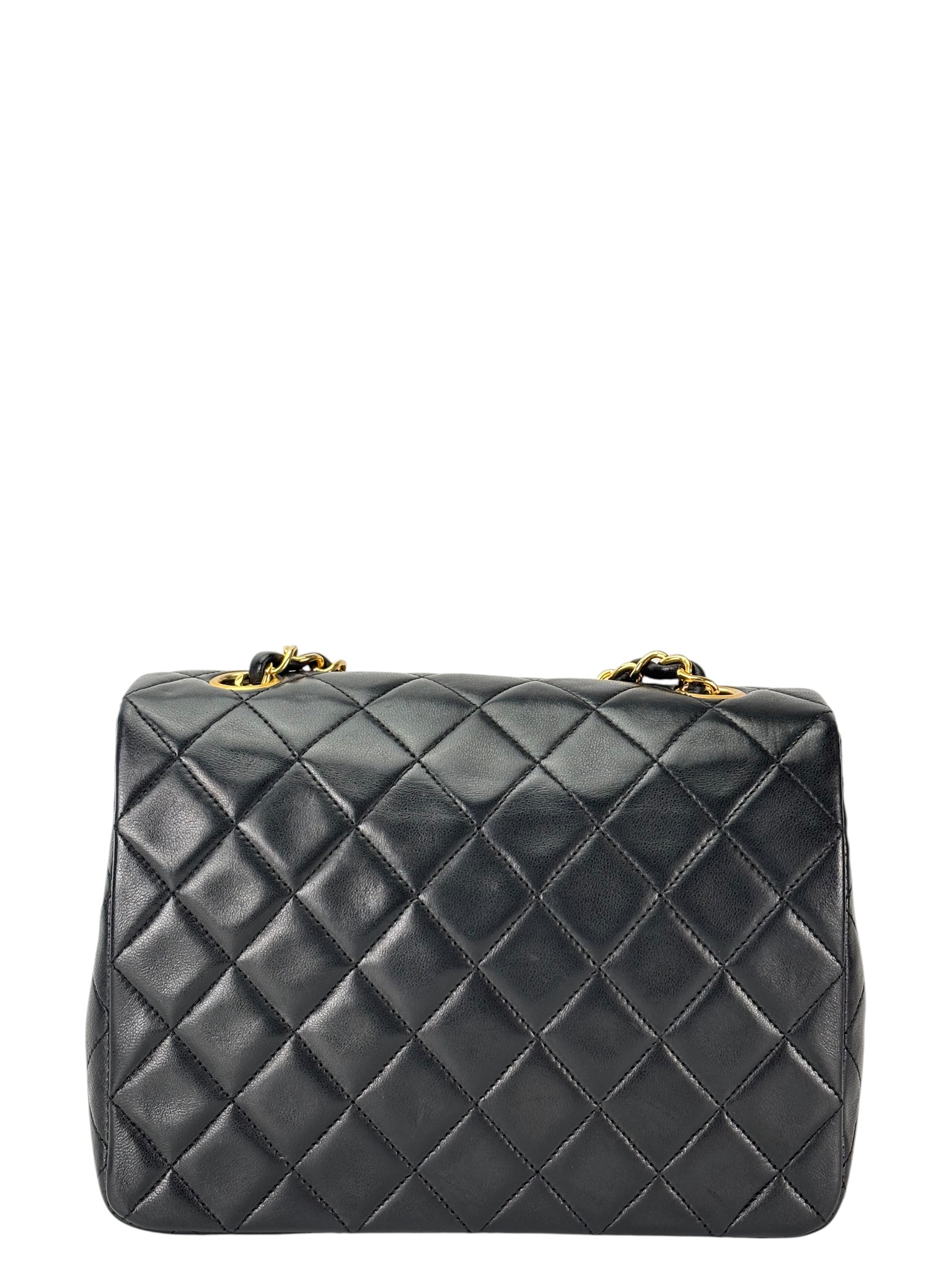 CHANEL - Black Lambskin Mini Classic Square Flap Shoulder Bag 20