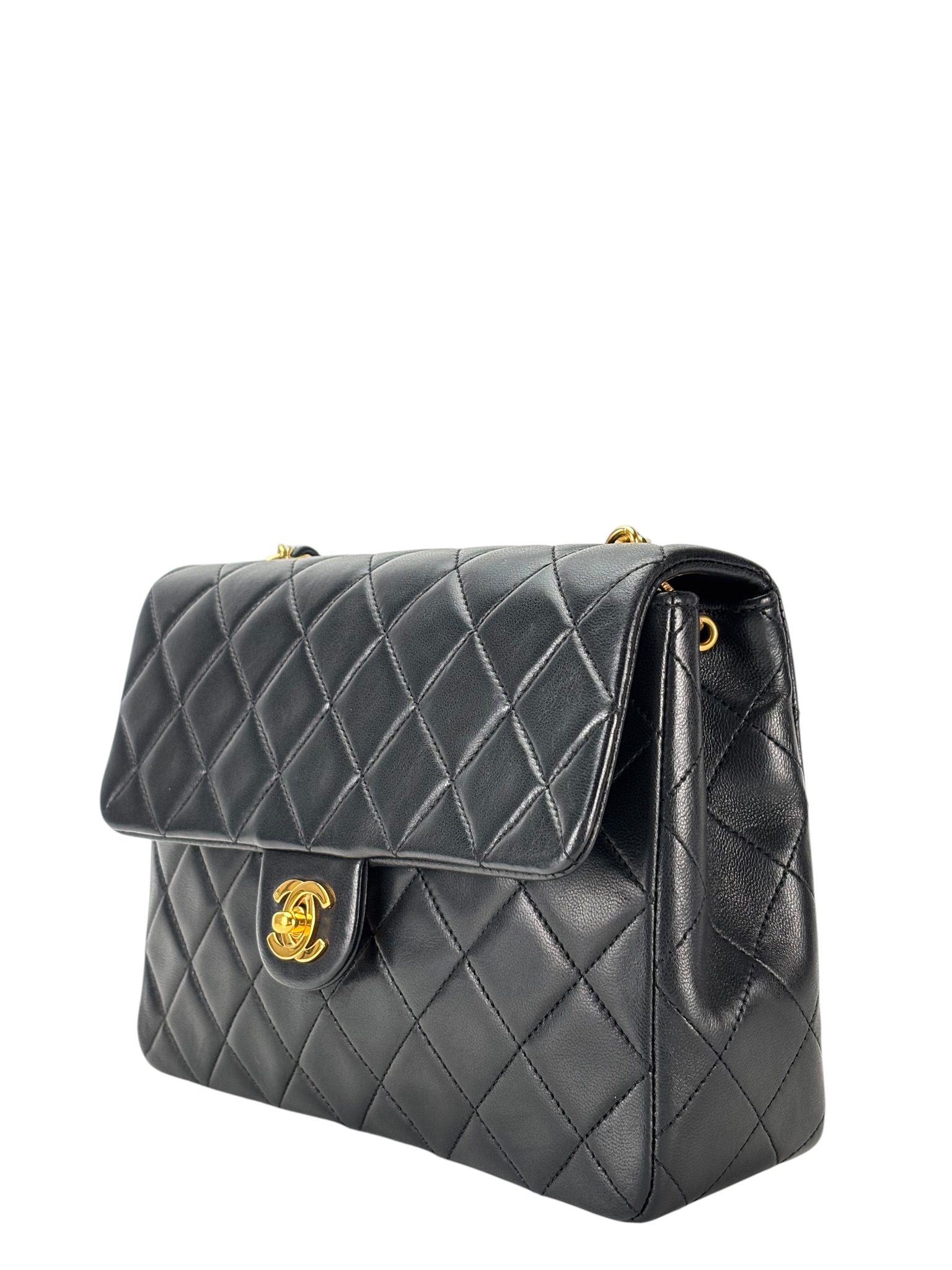 CHANEL - Black Lambskin Mini Classic Square Flap Shoulder Bag 20