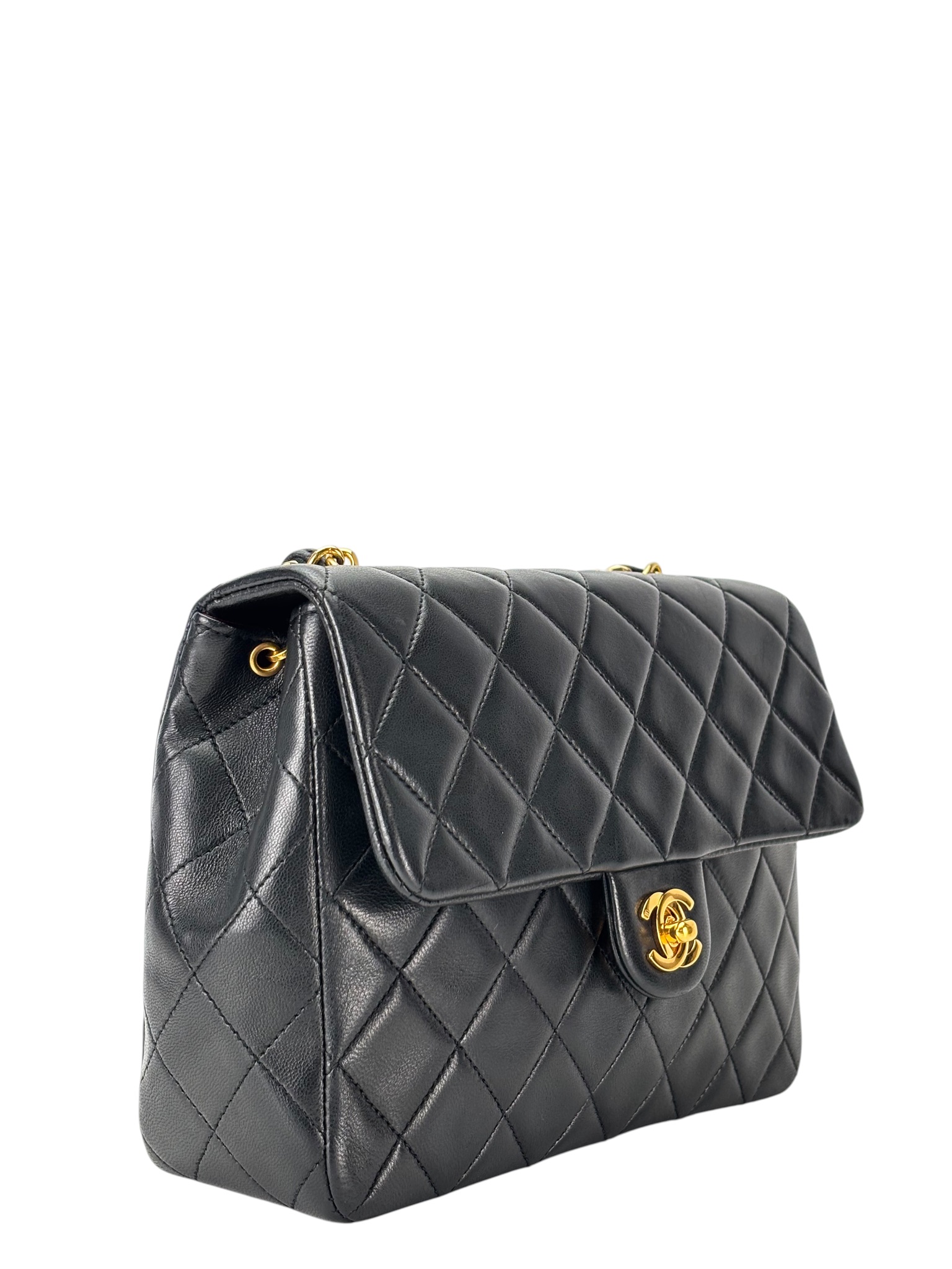 CHANEL - Black Lambskin Mini Classic Square Flap Shoulder Bag 20